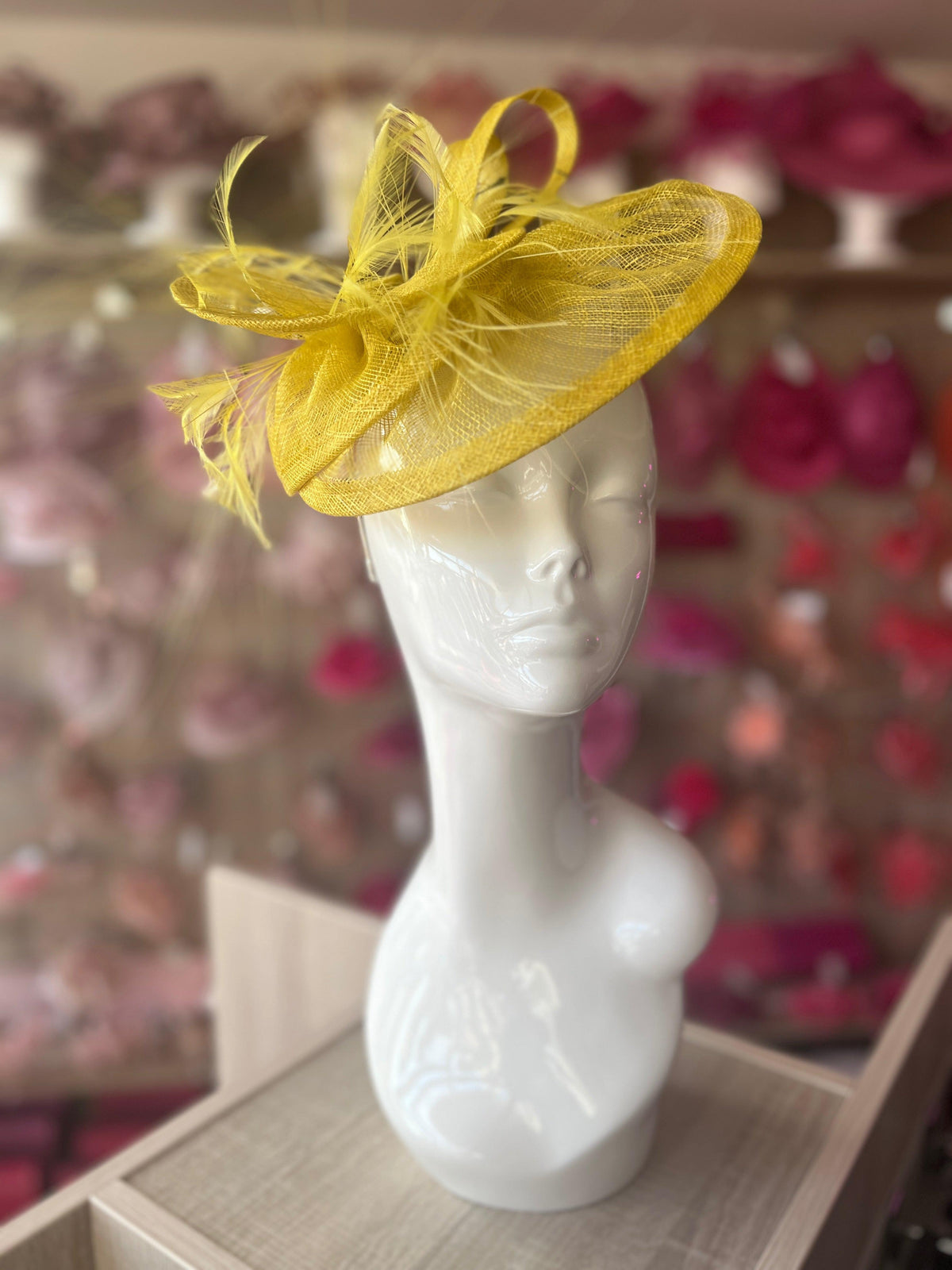 Pleated Yellow Headband Fascinator with Wispy Feathers-Fascinators Direct