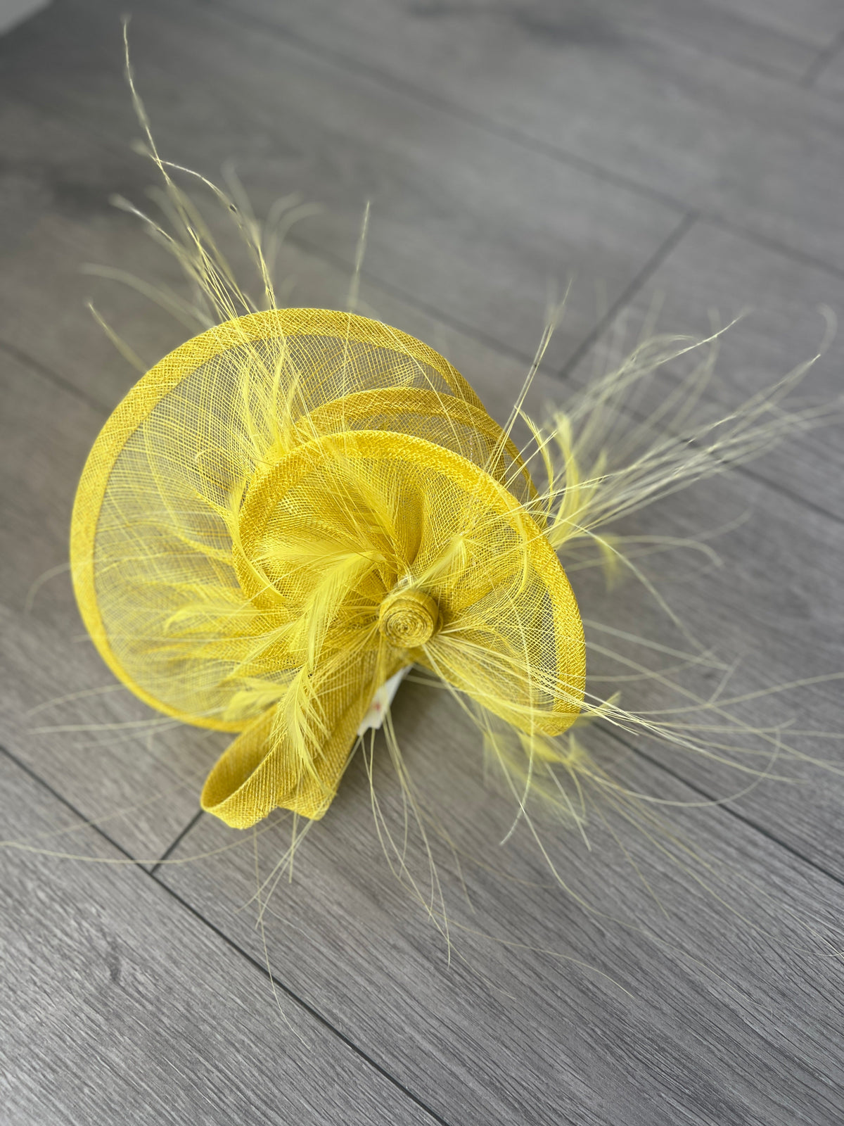 Pleated Yellow Headband Fascinator with Wispy Feathers-Fascinators Direct