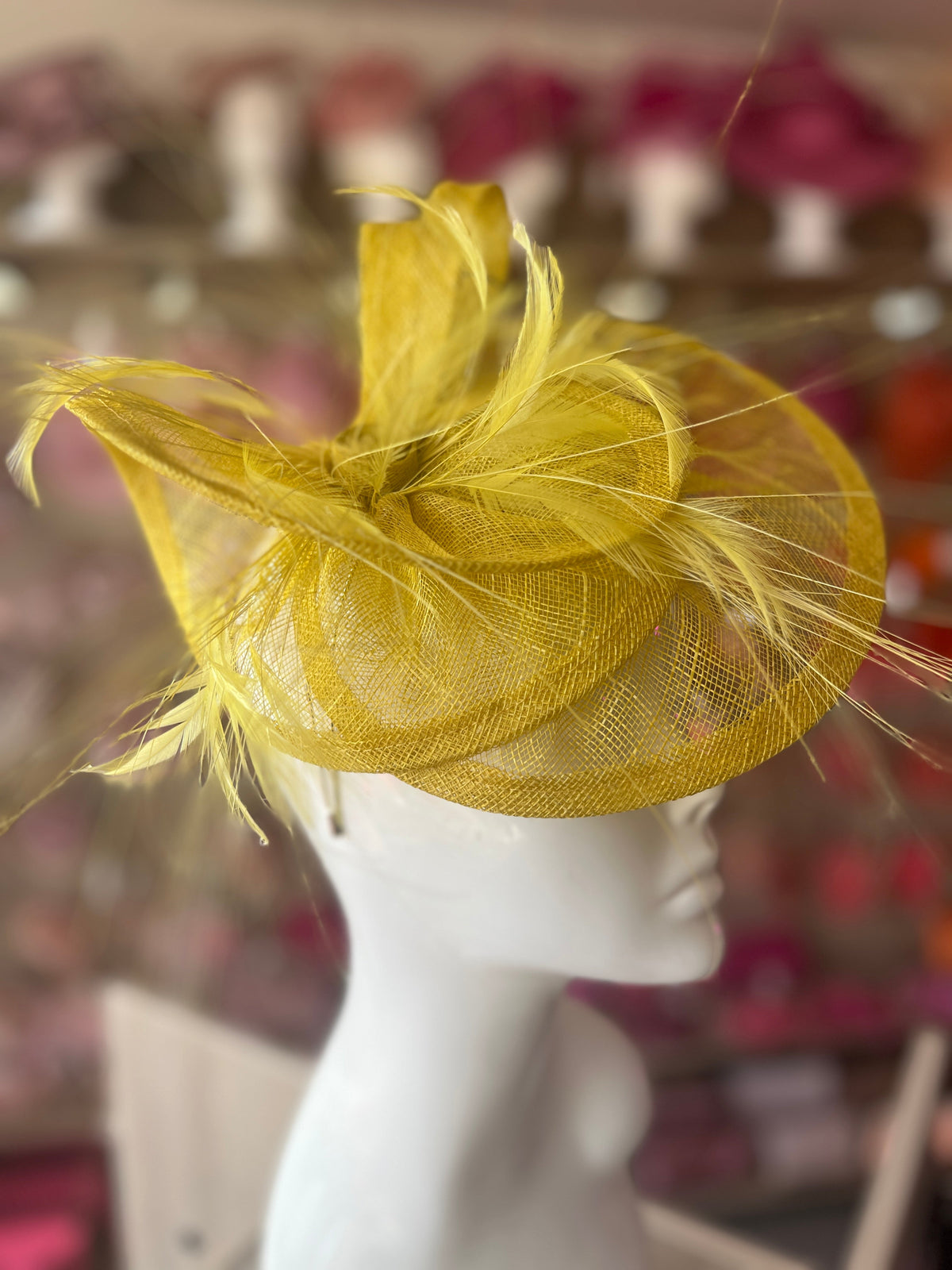 Pleated Yellow Headband Fascinator with Wispy Feathers-Fascinators Direct