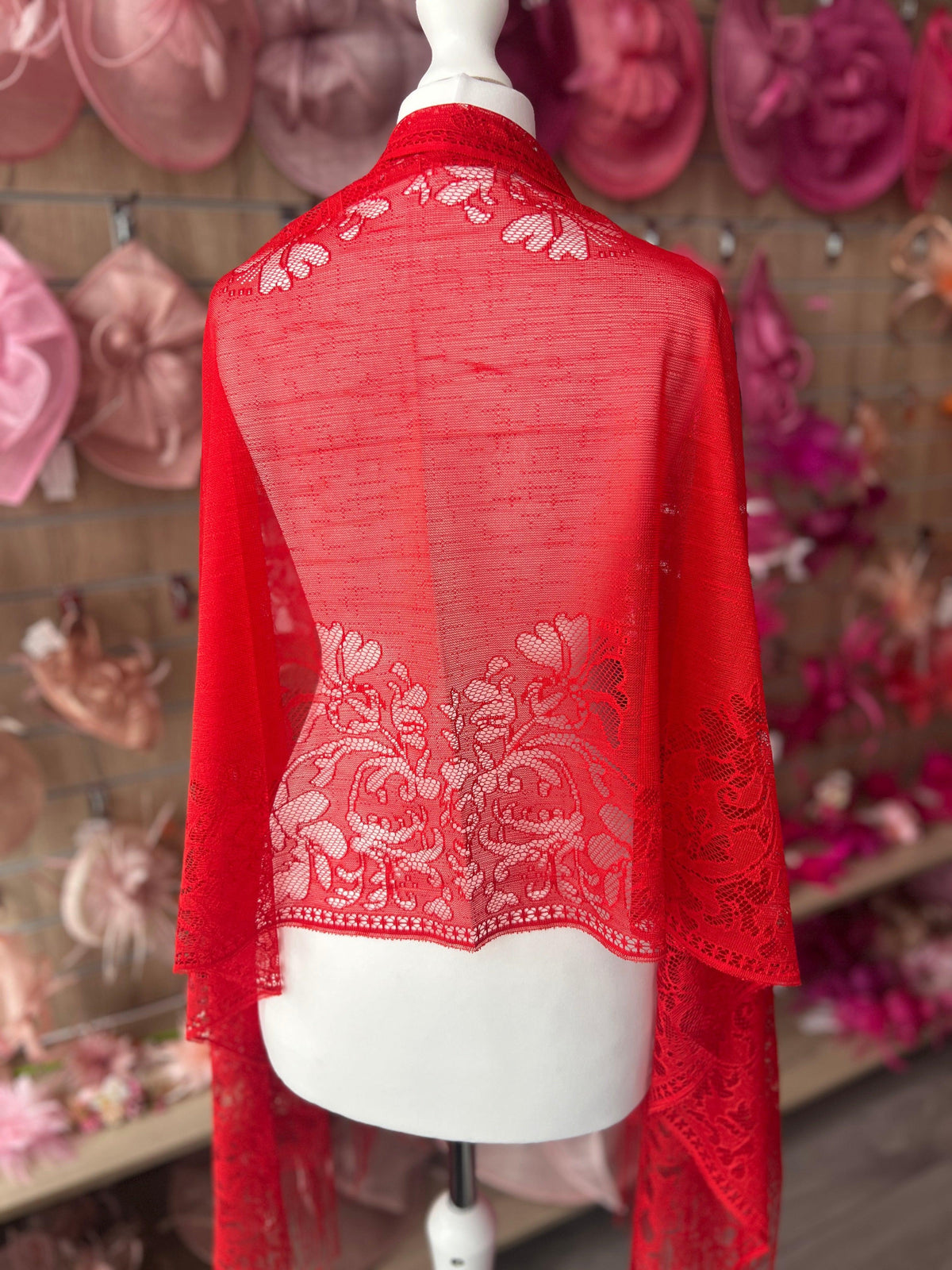 Poppy Red Lace Shawl-Fascinators Direct
