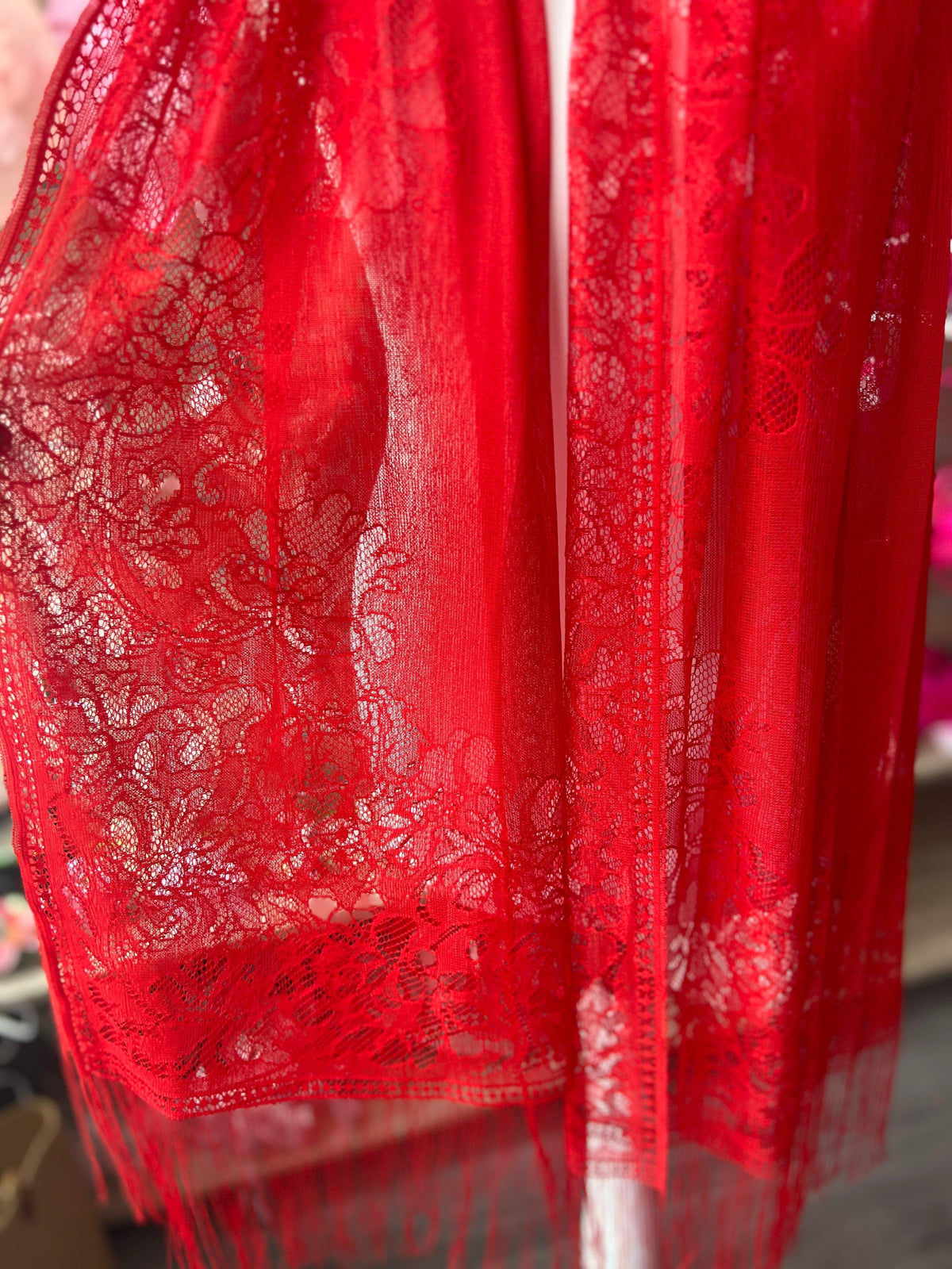 Poppy Red Lace Shawl-Fascinators Direct