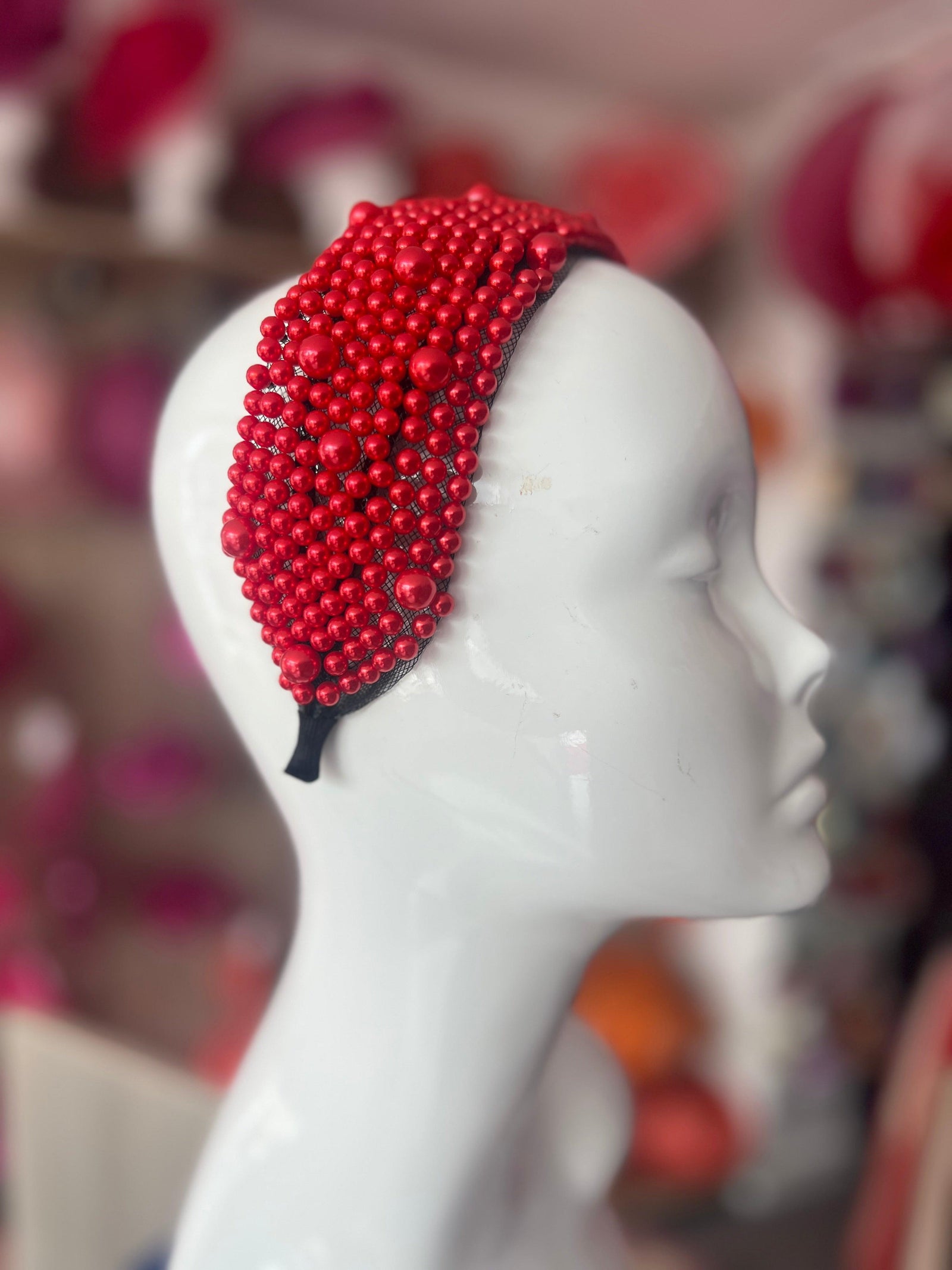 Poppy Red Pearl Wide Headband-Fascinators Direct