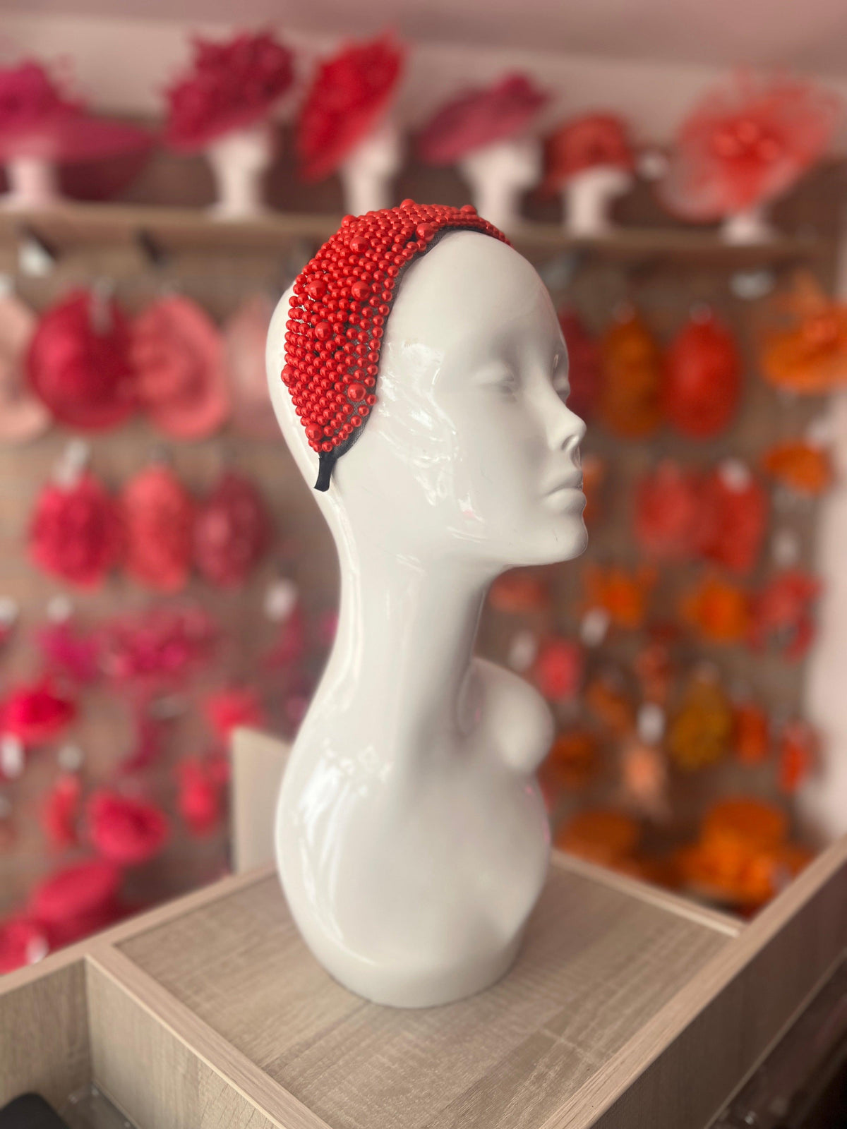 Poppy Red Pearl Wide Headband-Fascinators Direct