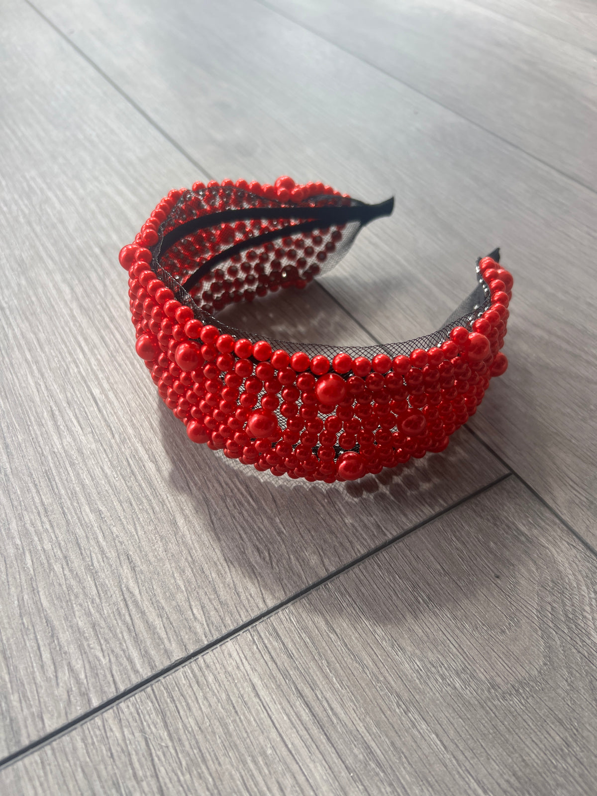 Poppy Red Pearl Wide Headband-Fascinators Direct