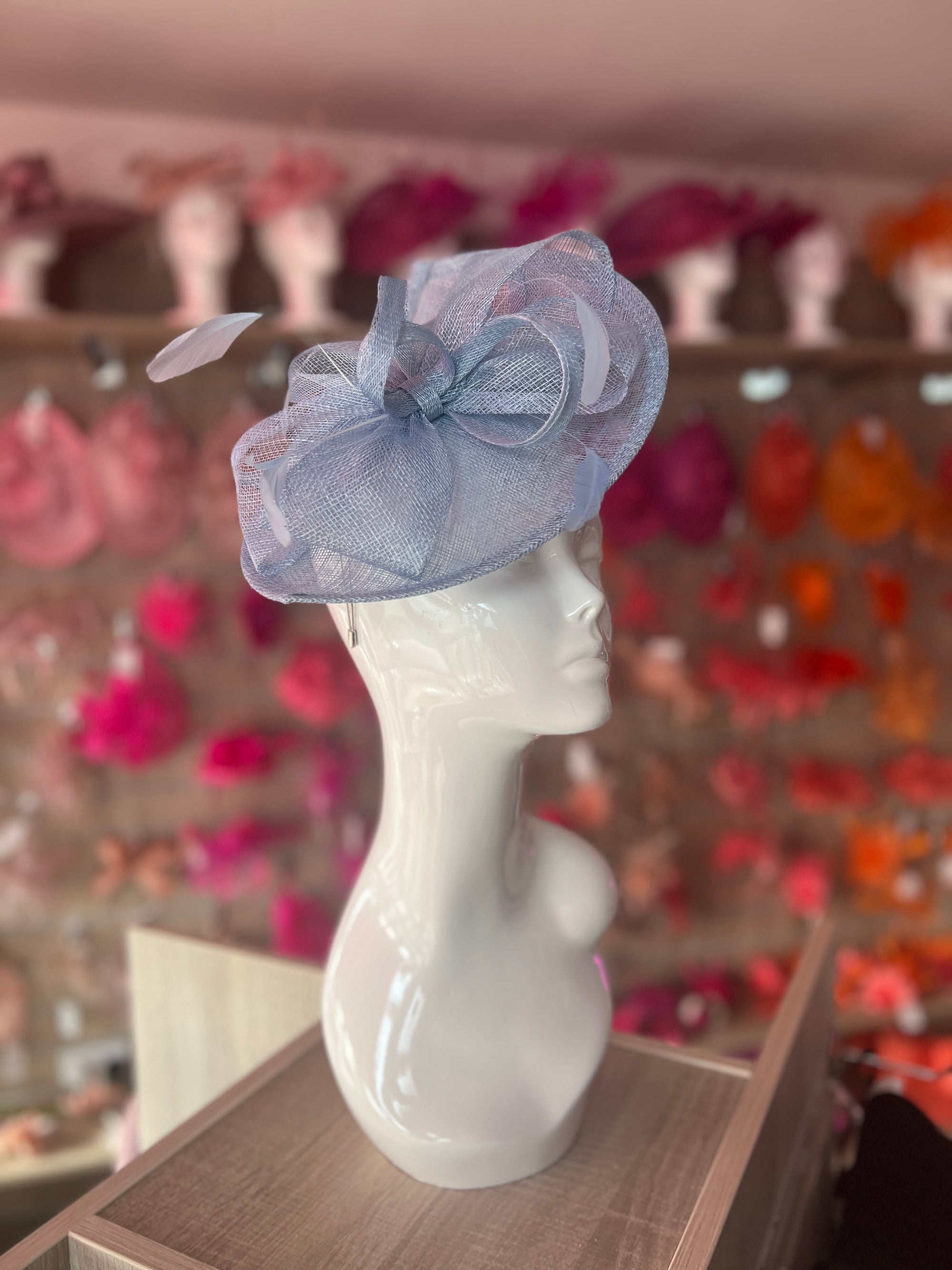 Powder Blue Disc Fascinator with Decorative Bow-Fascinators Direct