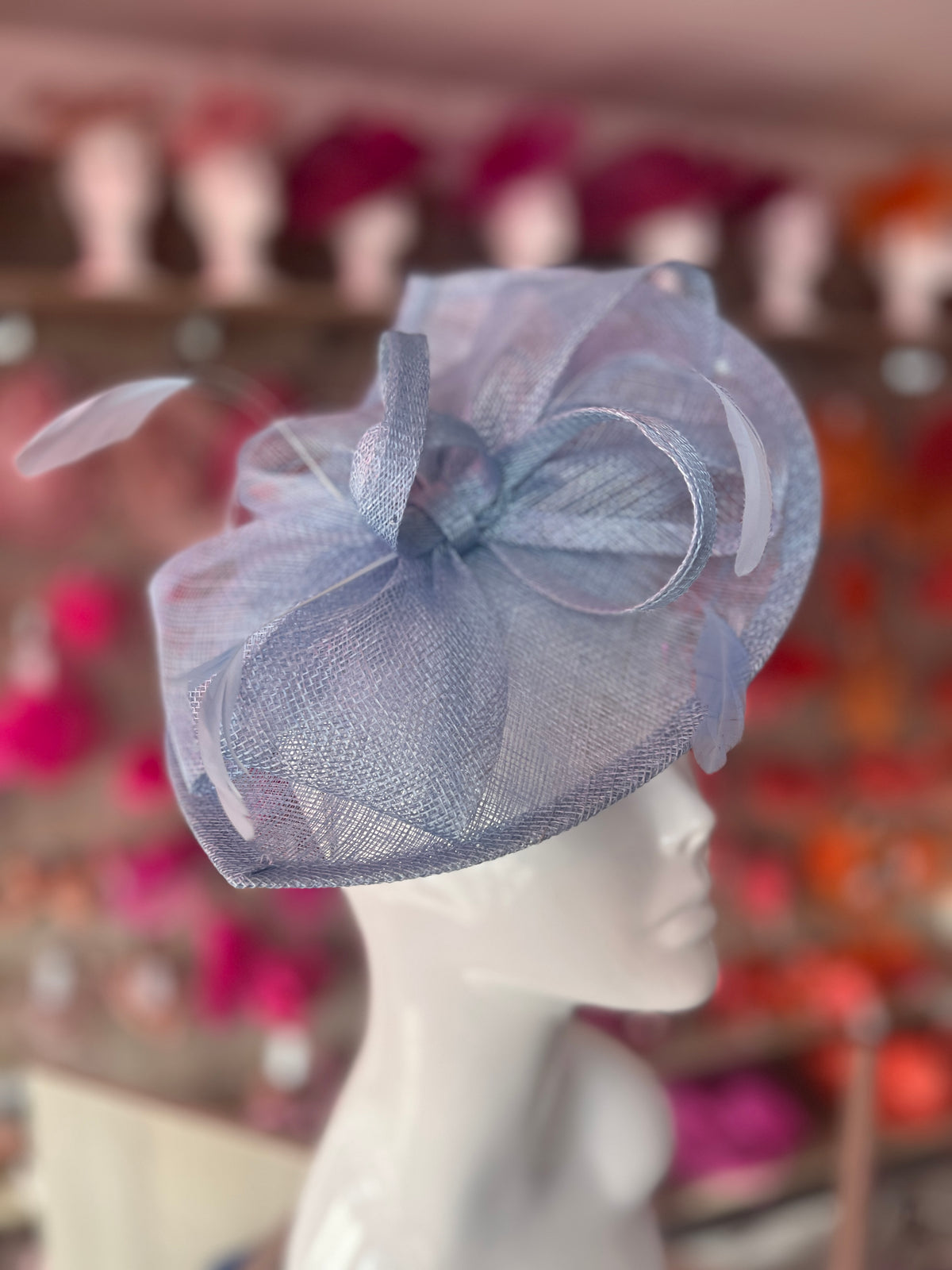 Powder Blue Disc Fascinator with Decorative Bow-Fascinators Direct