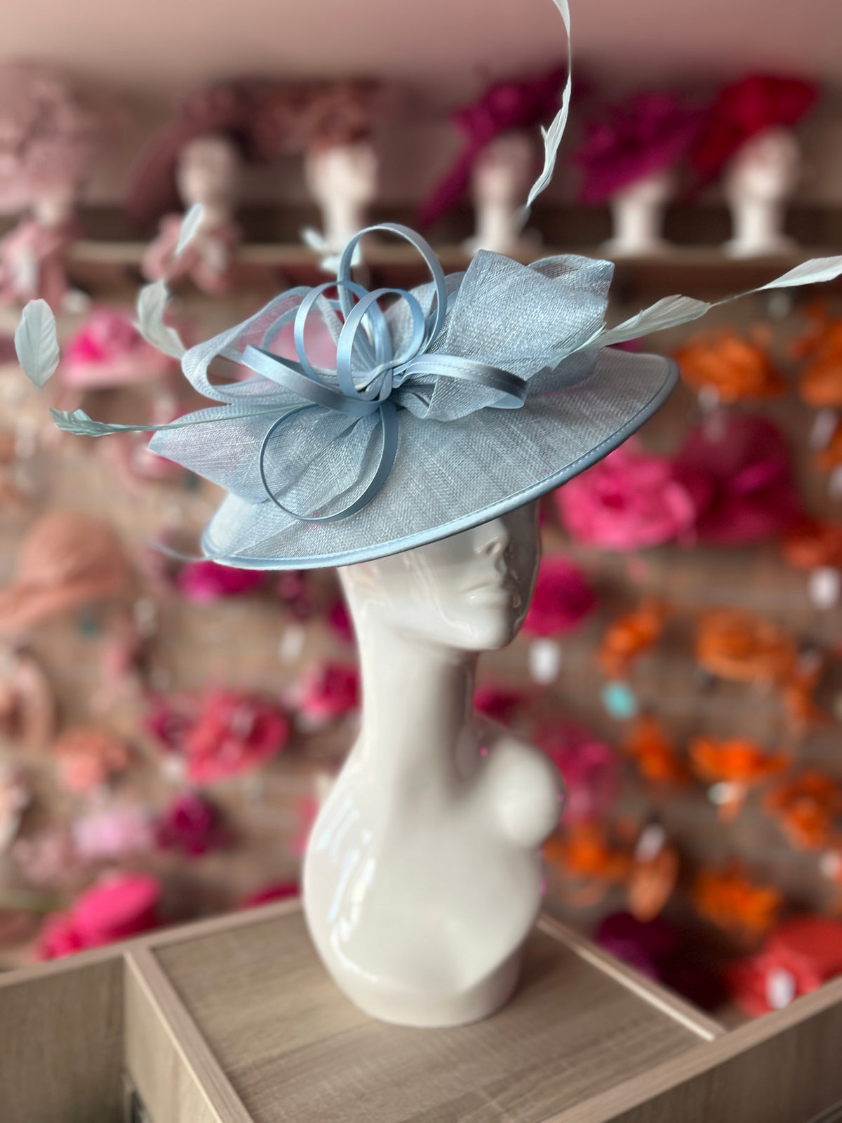 Powder Blue Saucer Hatinator With Decorative Bow-Fascinators Direct