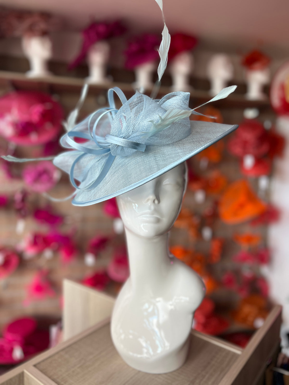 Powder Blue Saucer Hatinator With Decorative Bow-Fascinators Direct
