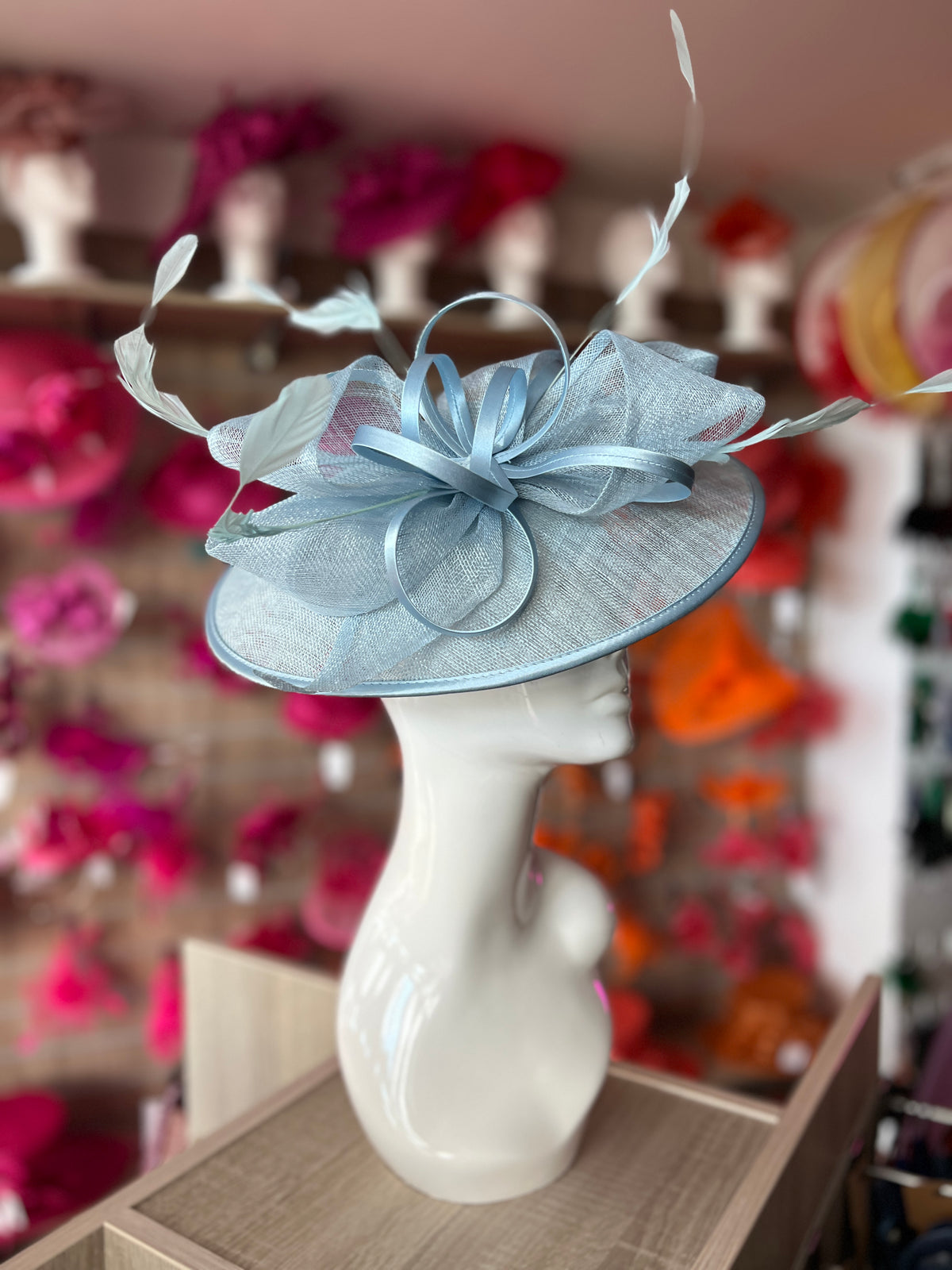 Powder Blue Saucer Hatinator With Decorative Bow-Fascinators Direct