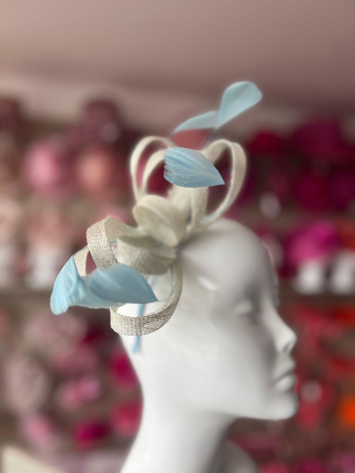 Powder Blue Sinamay Fascinator Headband-Fascinators Direct
