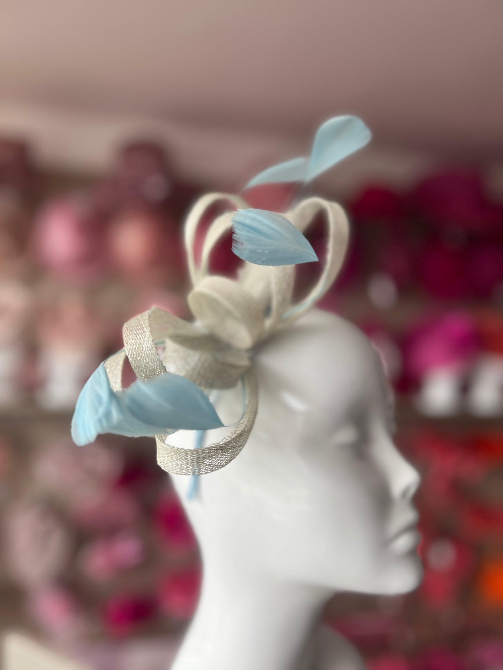 Powder Blue Sinamay Fascinator Headband-Fascinators Direct