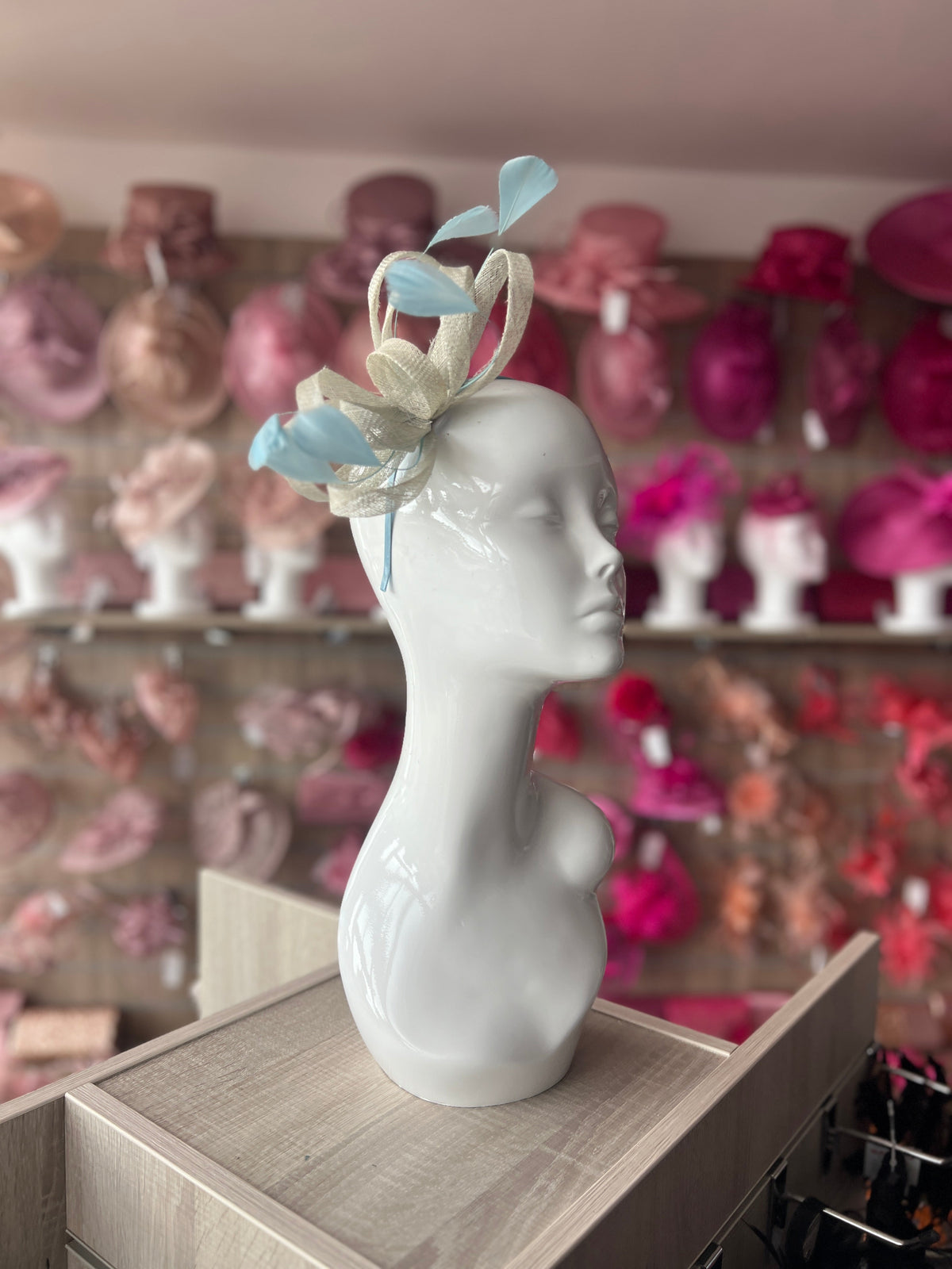 Powder Blue Sinamay Fascinator Headband-Fascinators Direct
