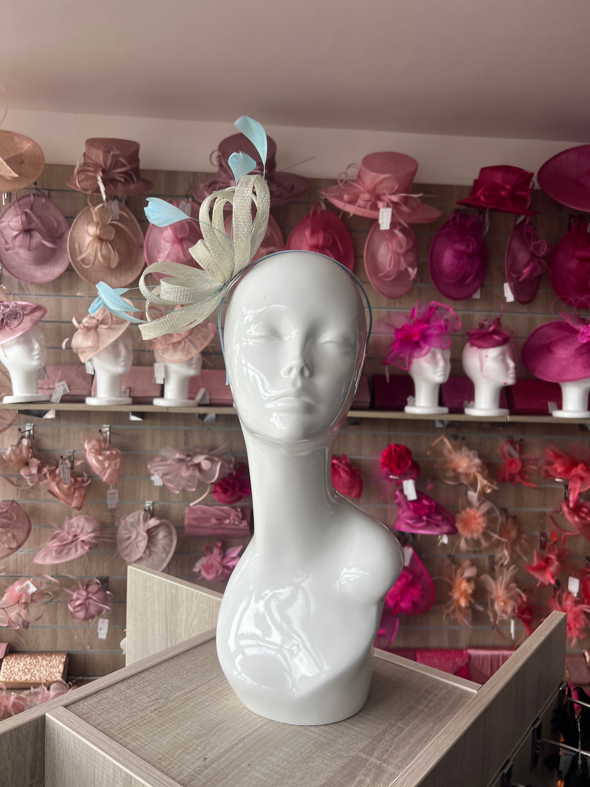 Powder Blue Sinamay Fascinator Headband-Fascinators Direct