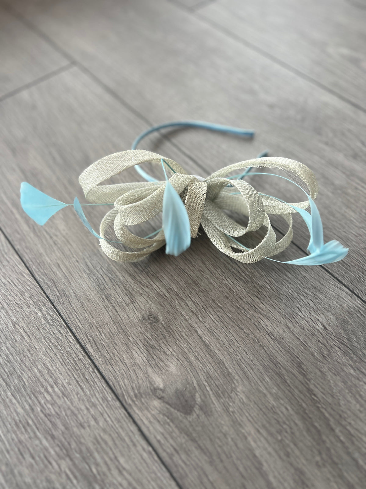 Powder Blue Sinamay Fascinator Headband-Fascinators Direct