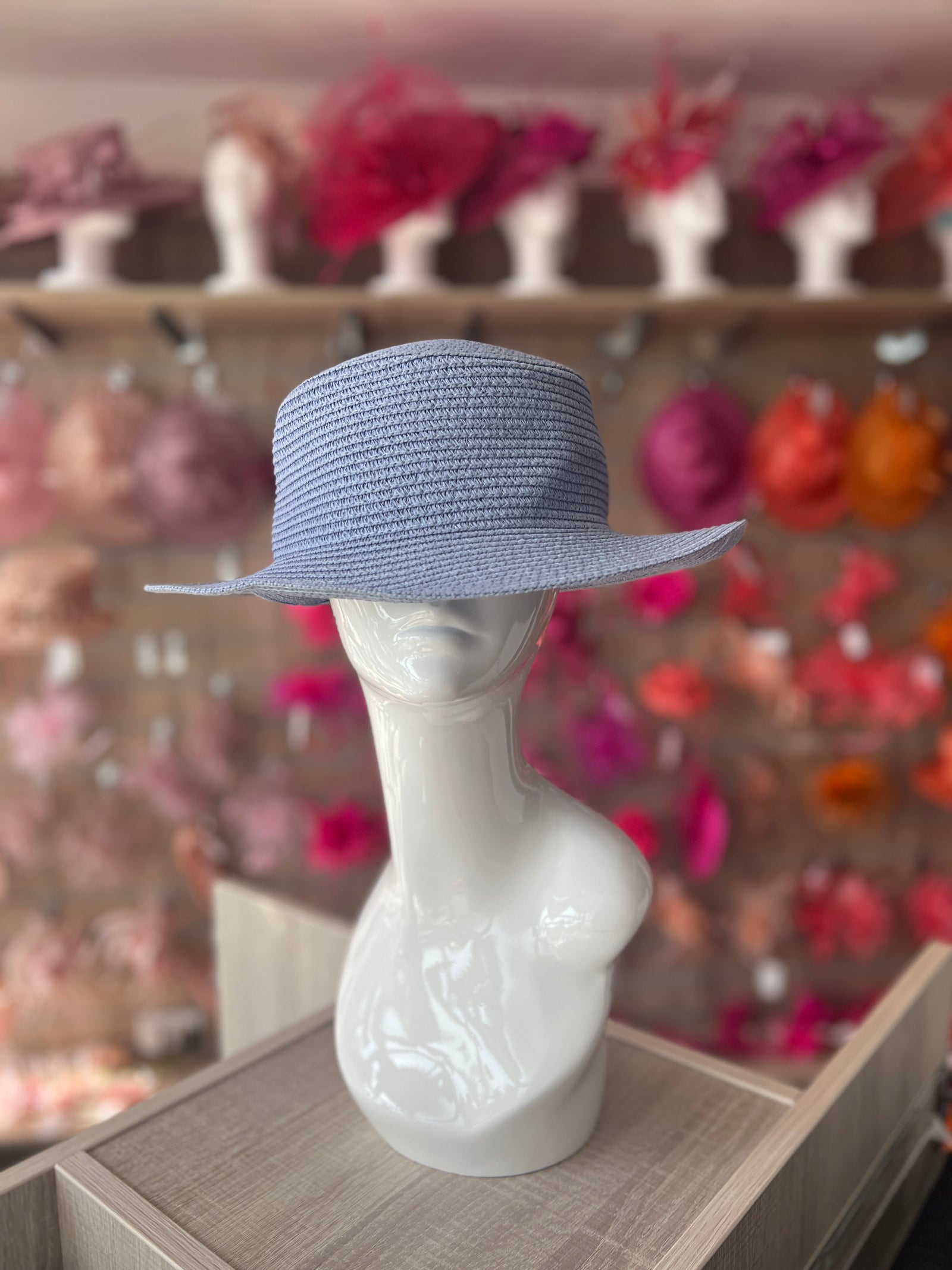 Powder Blue Straw Hat-Fascinators Direct