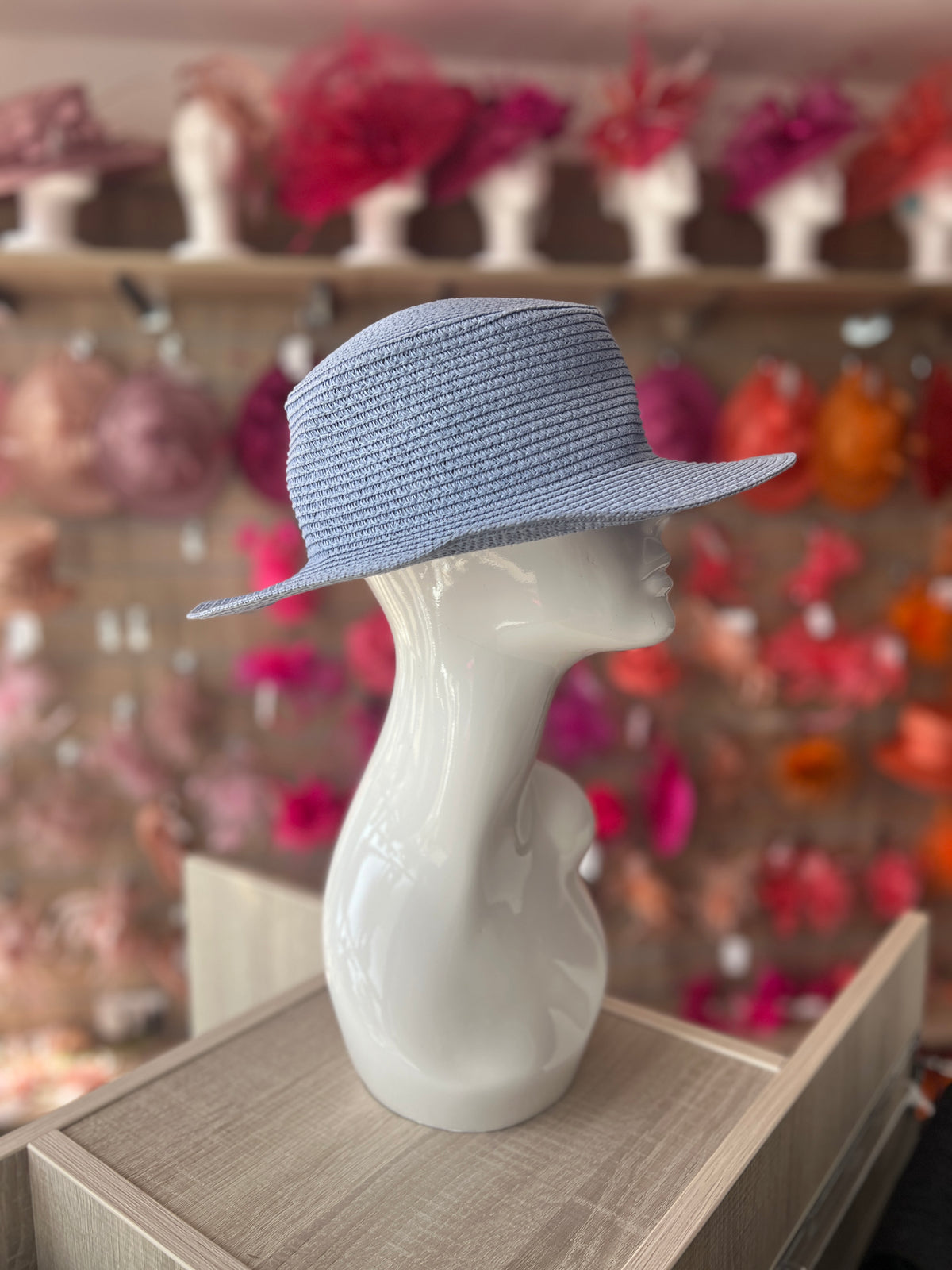 Powder Blue Straw Hat-Fascinators Direct
