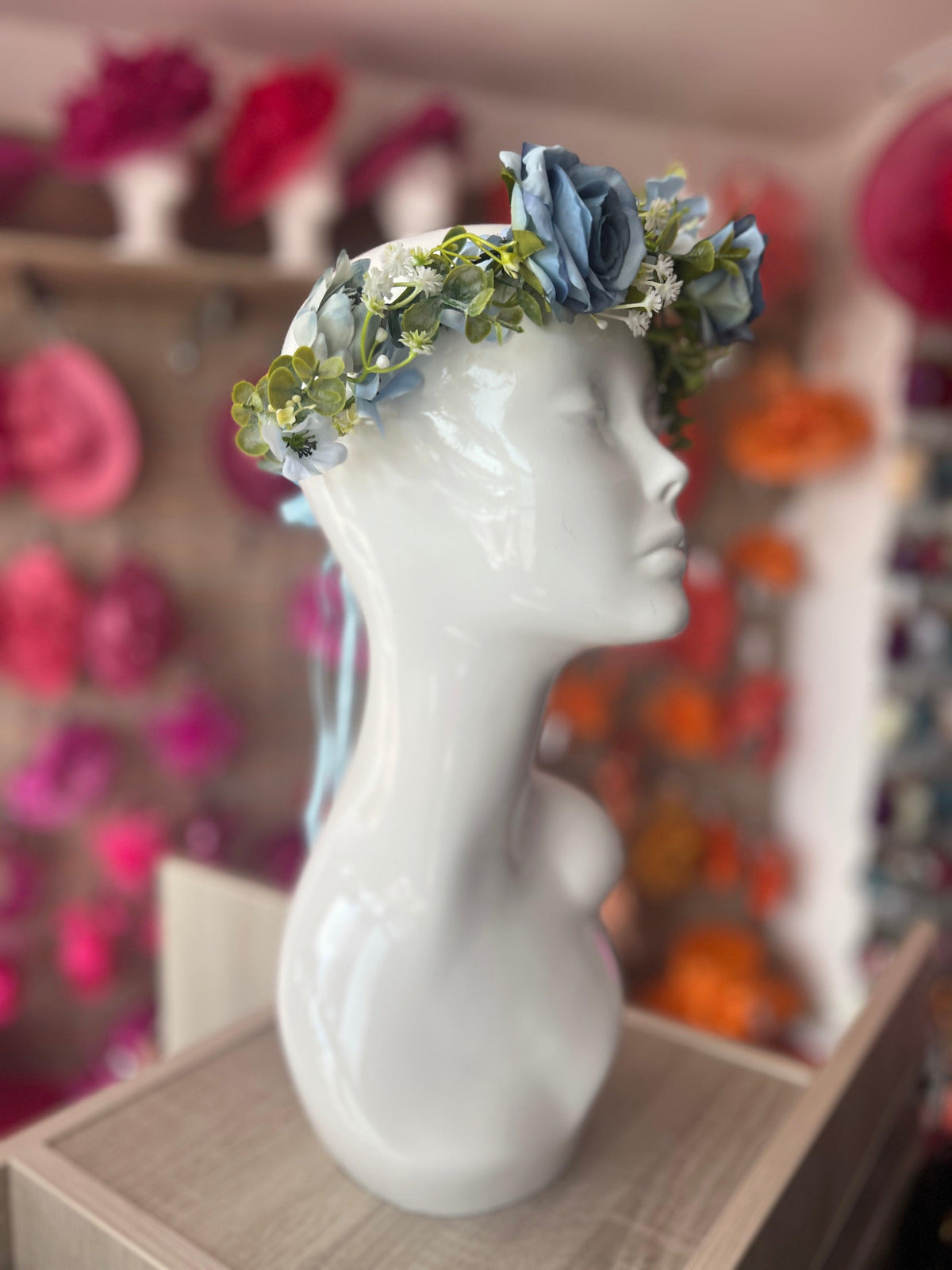 Powder Blue Vintage Rose &amp; Flower Crown Hair Garland-Fascinators Direct