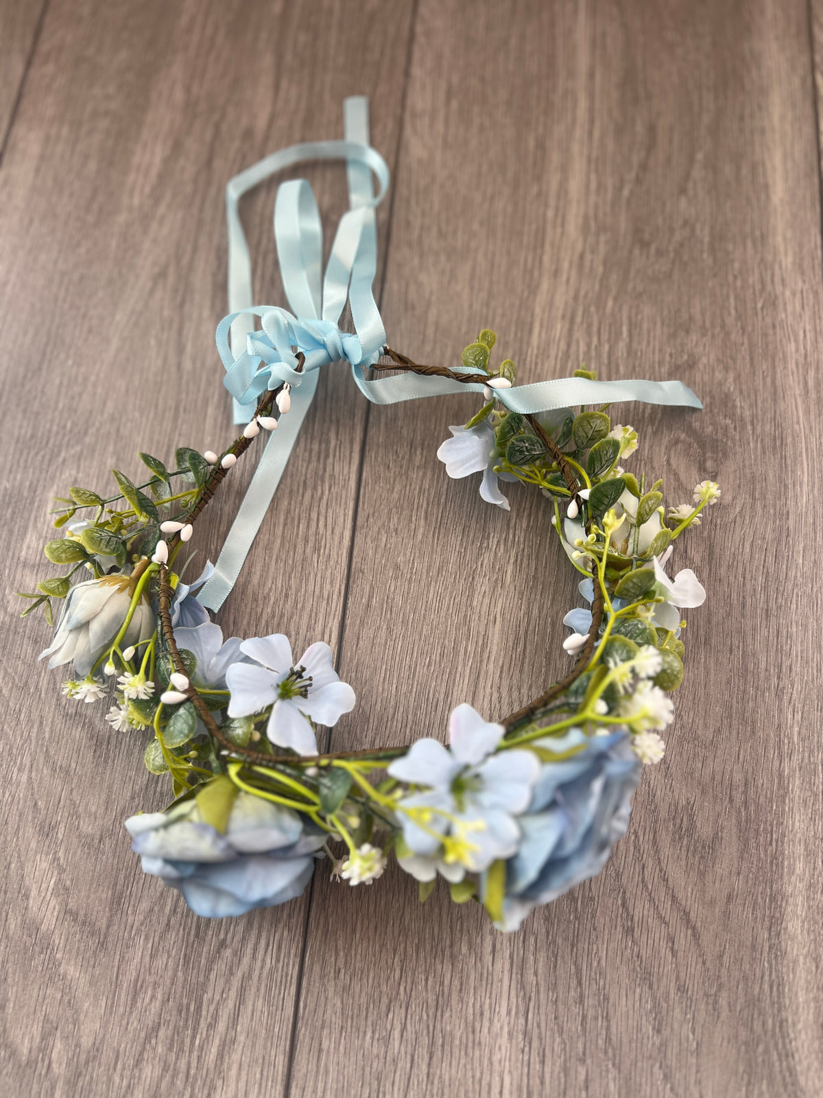 Powder Blue Vintage Rose &amp; Flower Crown Hair Garland-Fascinators Direct