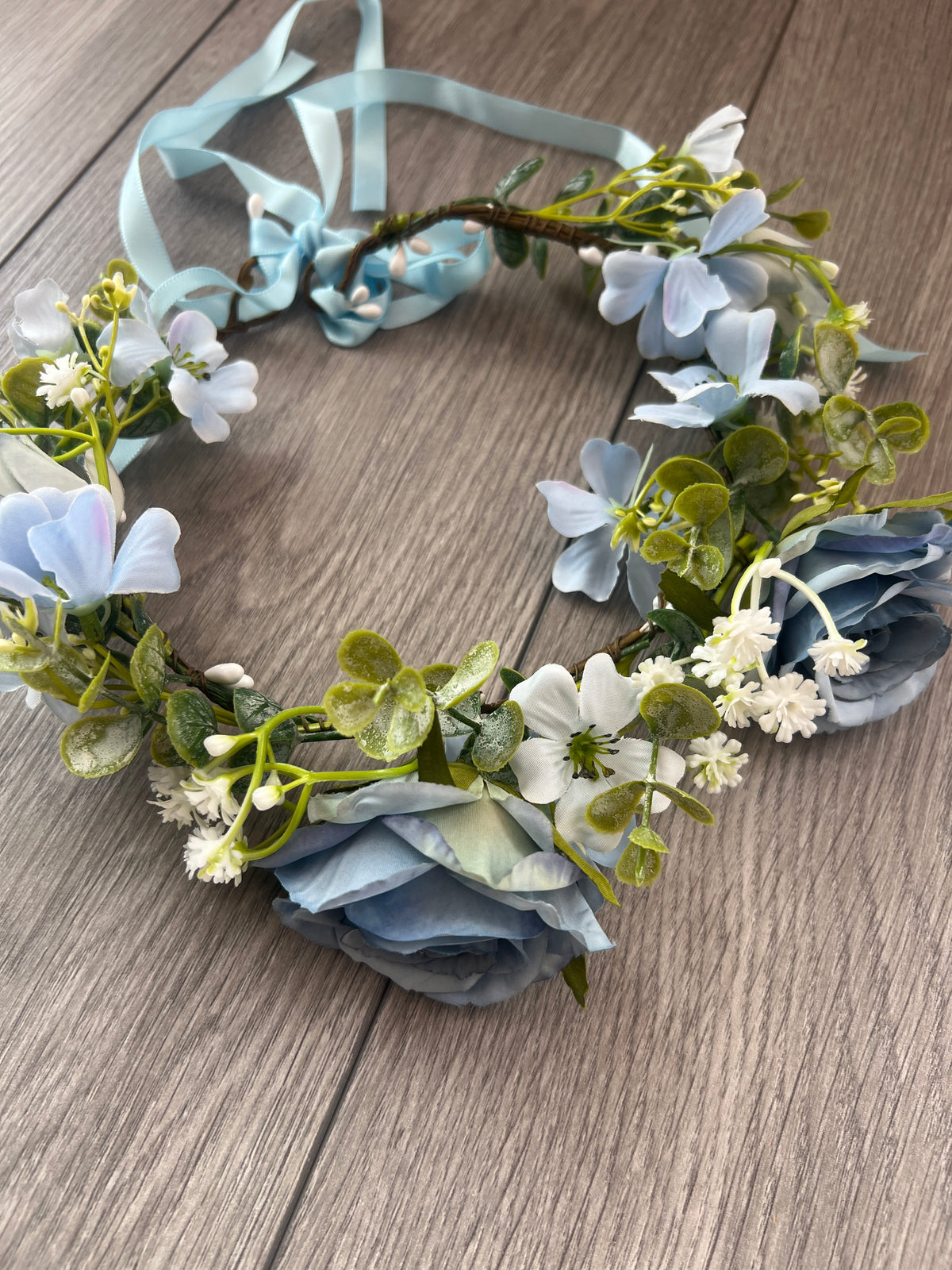 Powder Blue Vintage Rose &amp; Flower Crown Hair Garland-Fascinators Direct
