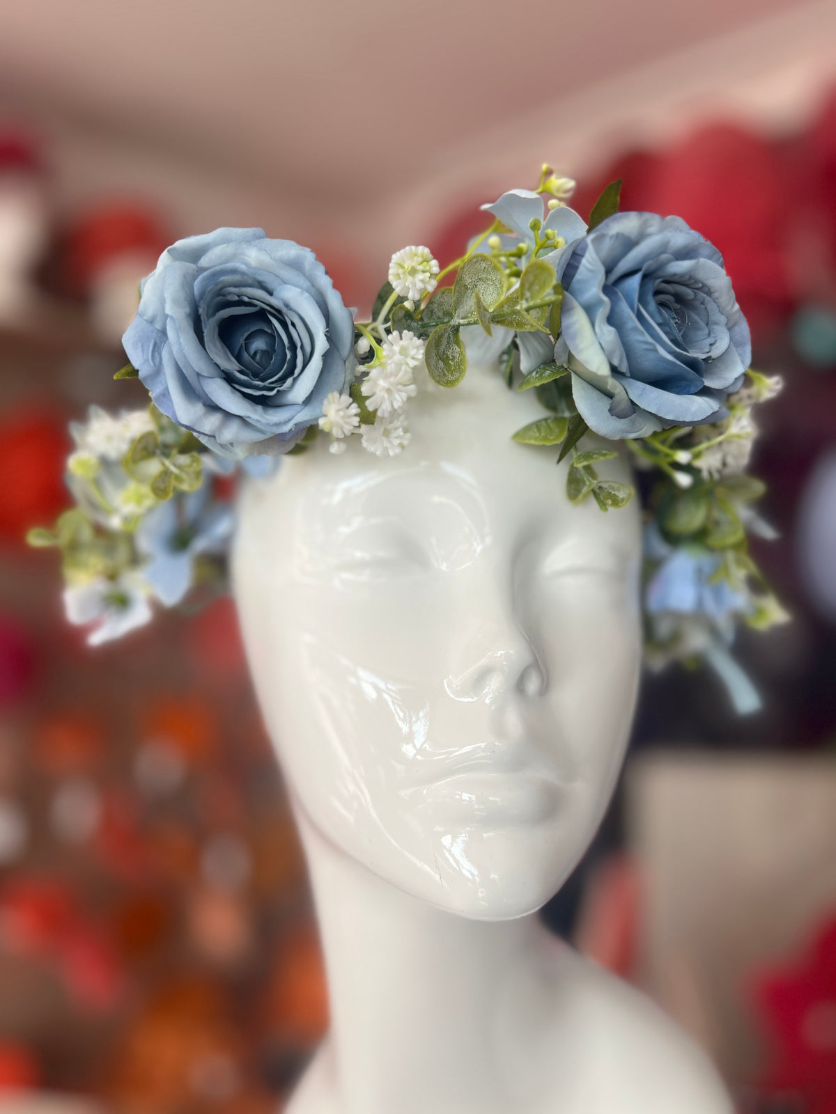 Powder Blue Vintage Rose &amp; Flower Crown Hair Garland-Fascinators Direct