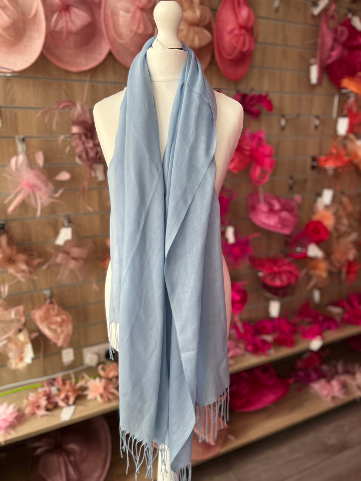 Powder Blue Wedding Pashmina Scarf-Fascinators Direct