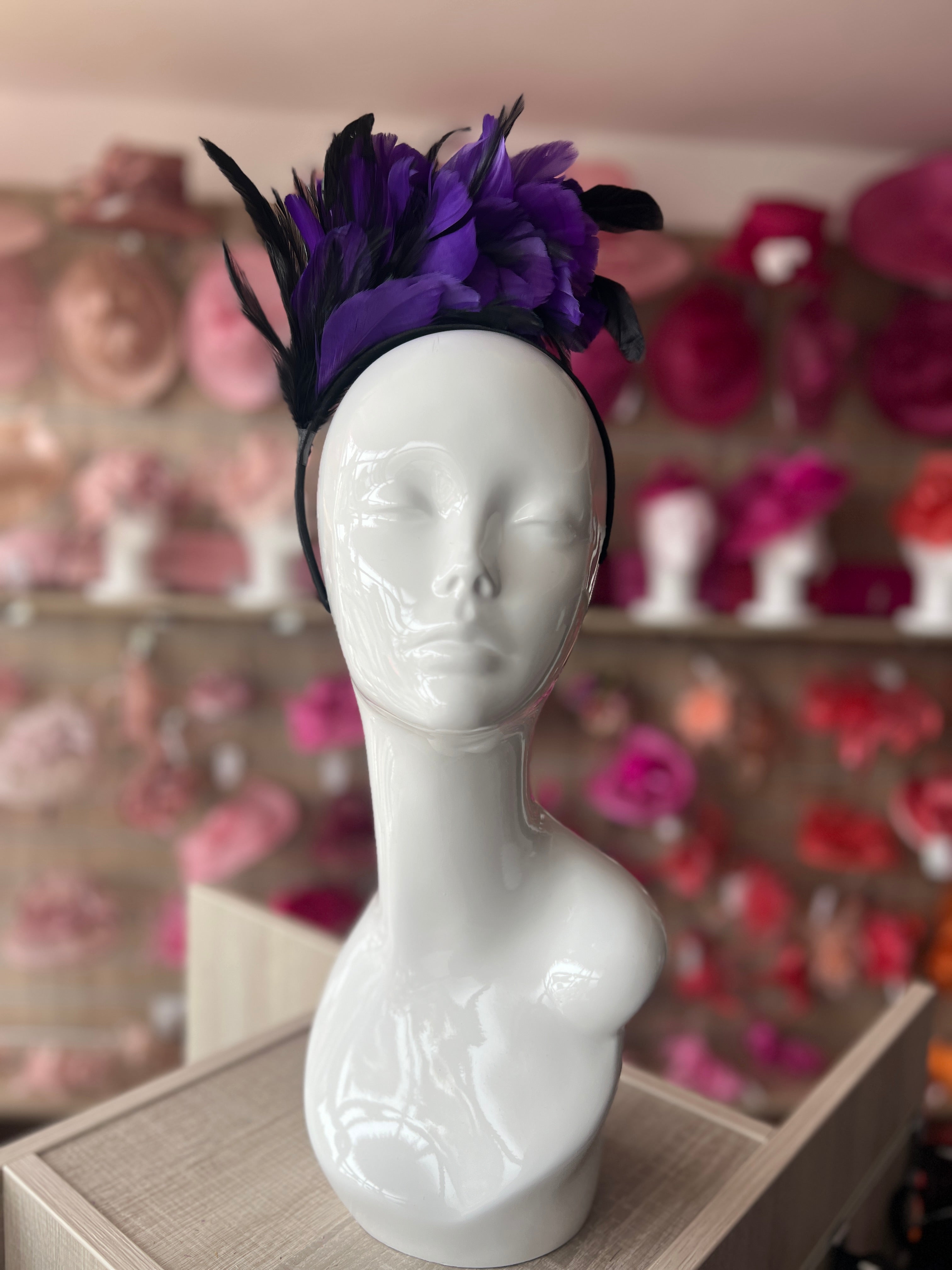 Purple Black Vintage Feather Flapper Headband Fascinator Flappers