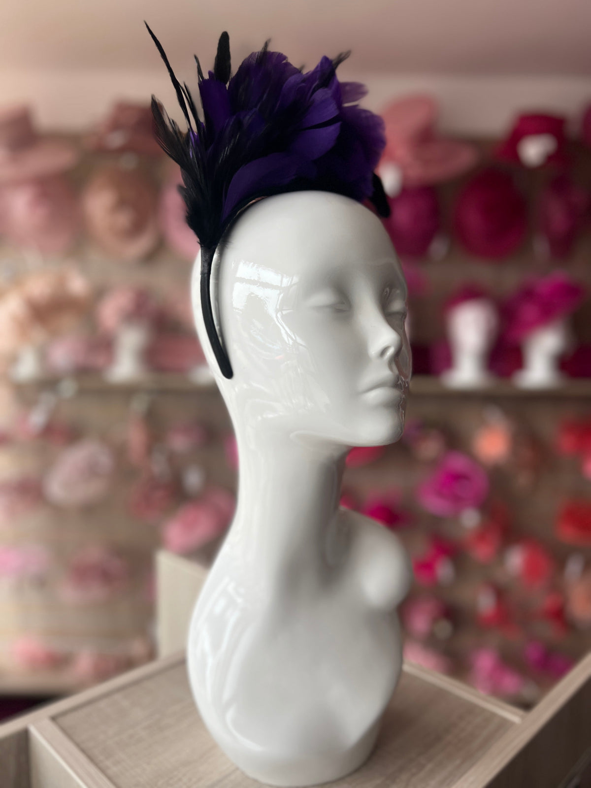 Purple &amp; Black Vintage Feather Flapper Headband Fascinator-Fascinators Direct