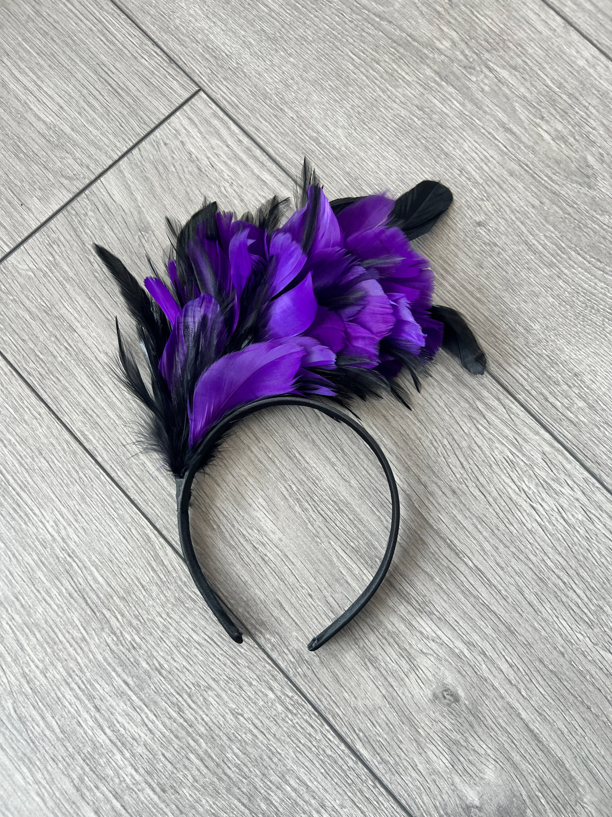 Purple &amp; Black Vintage Feather Flapper Headband Fascinator-Fascinators Direct