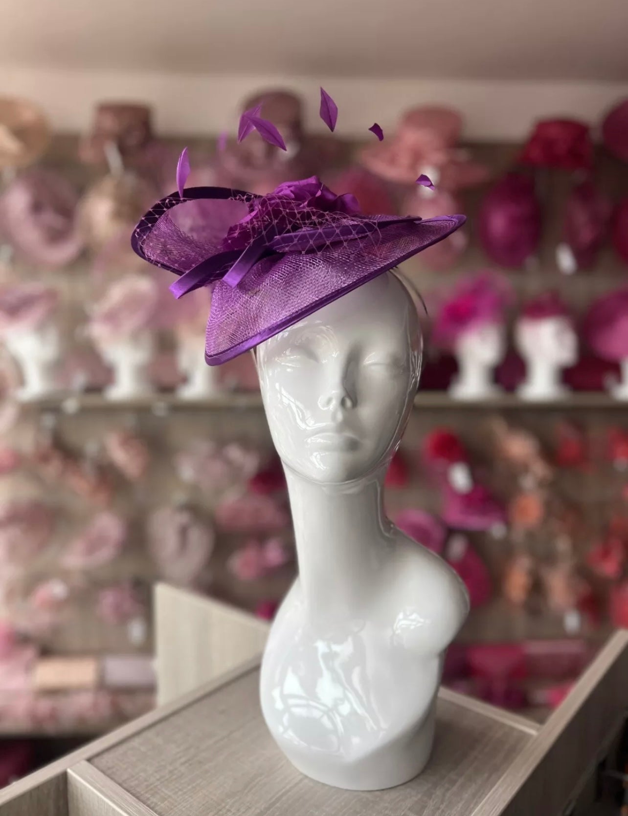 Purple Disc Fascinator with Fabric Rose & Netting-Fascinators Direct