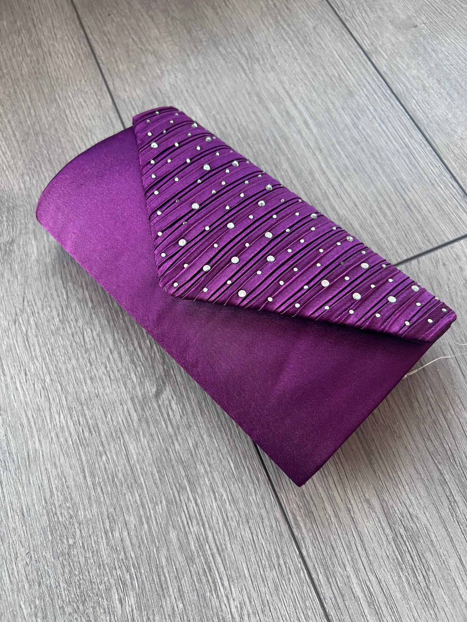 Purple Envelope Clutch Bag with Silver Crystal Rhinestones-Fascinators Direct