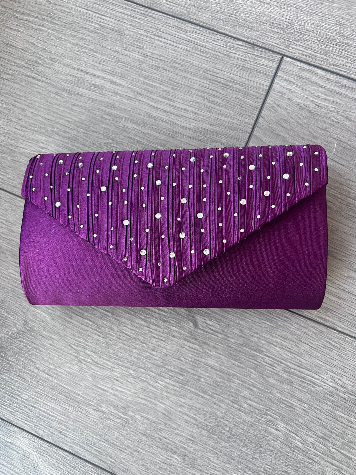 Purple Envelope Clutch Bag with Silver Crystal Rhinestones-Fascinators Direct