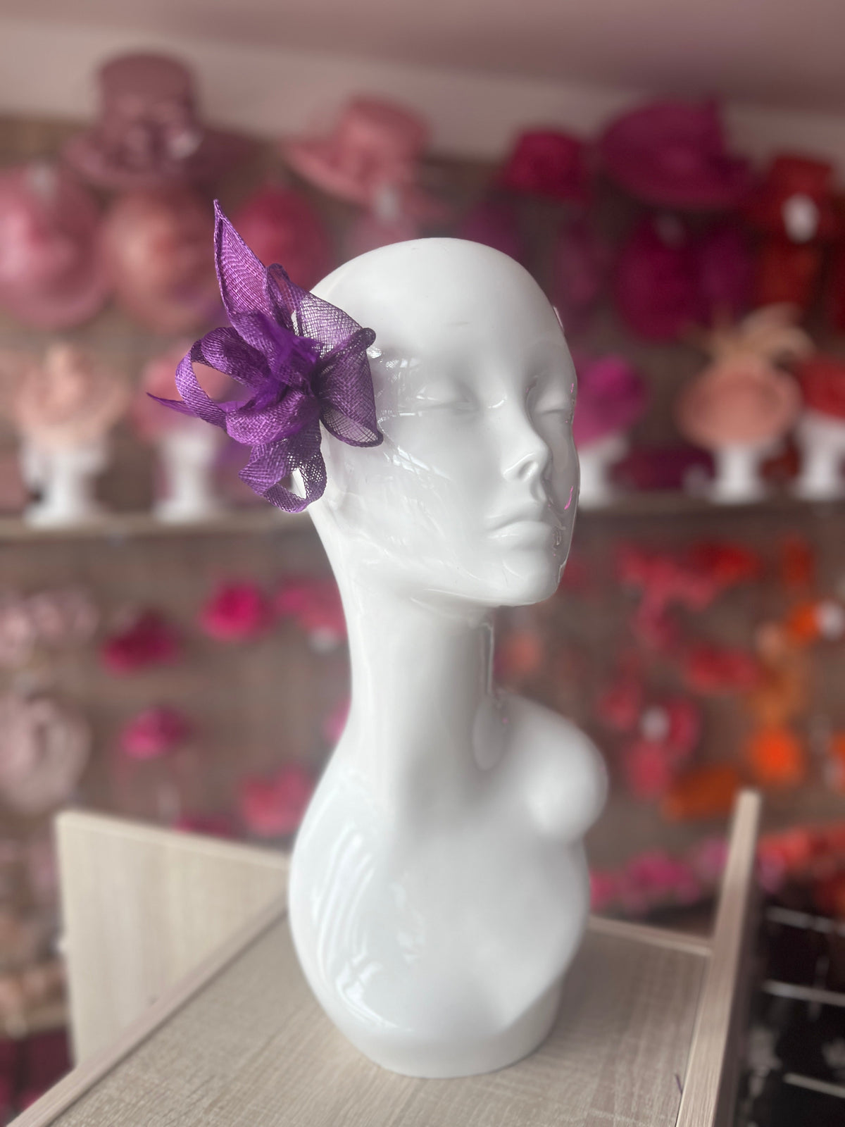 Purple Fascinator Clip with Sinamay &amp; Feather Flower-Fascinators Direct