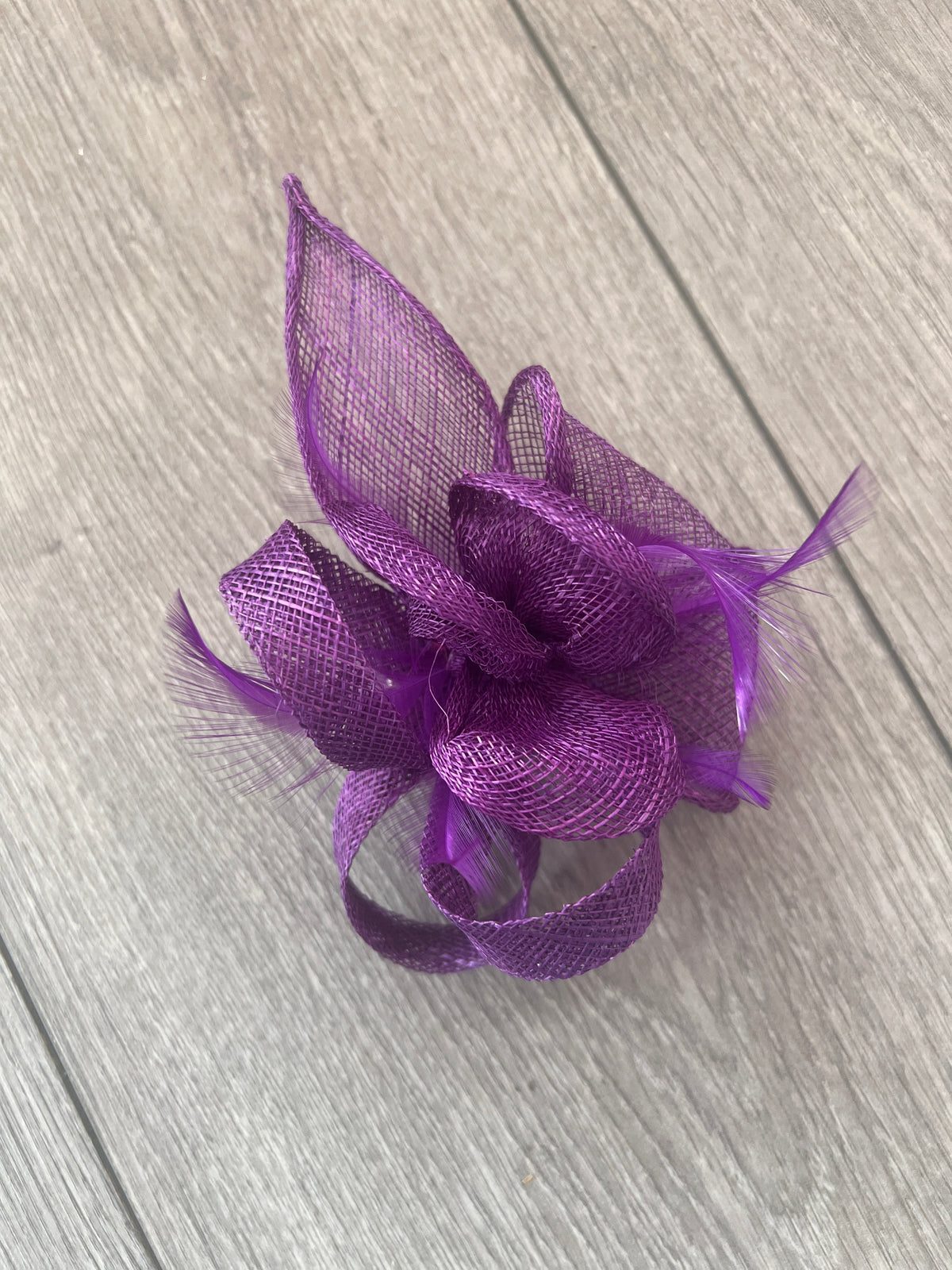 Purple Fascinator Clip with Sinamay &amp; Feather Flower-Fascinators Direct