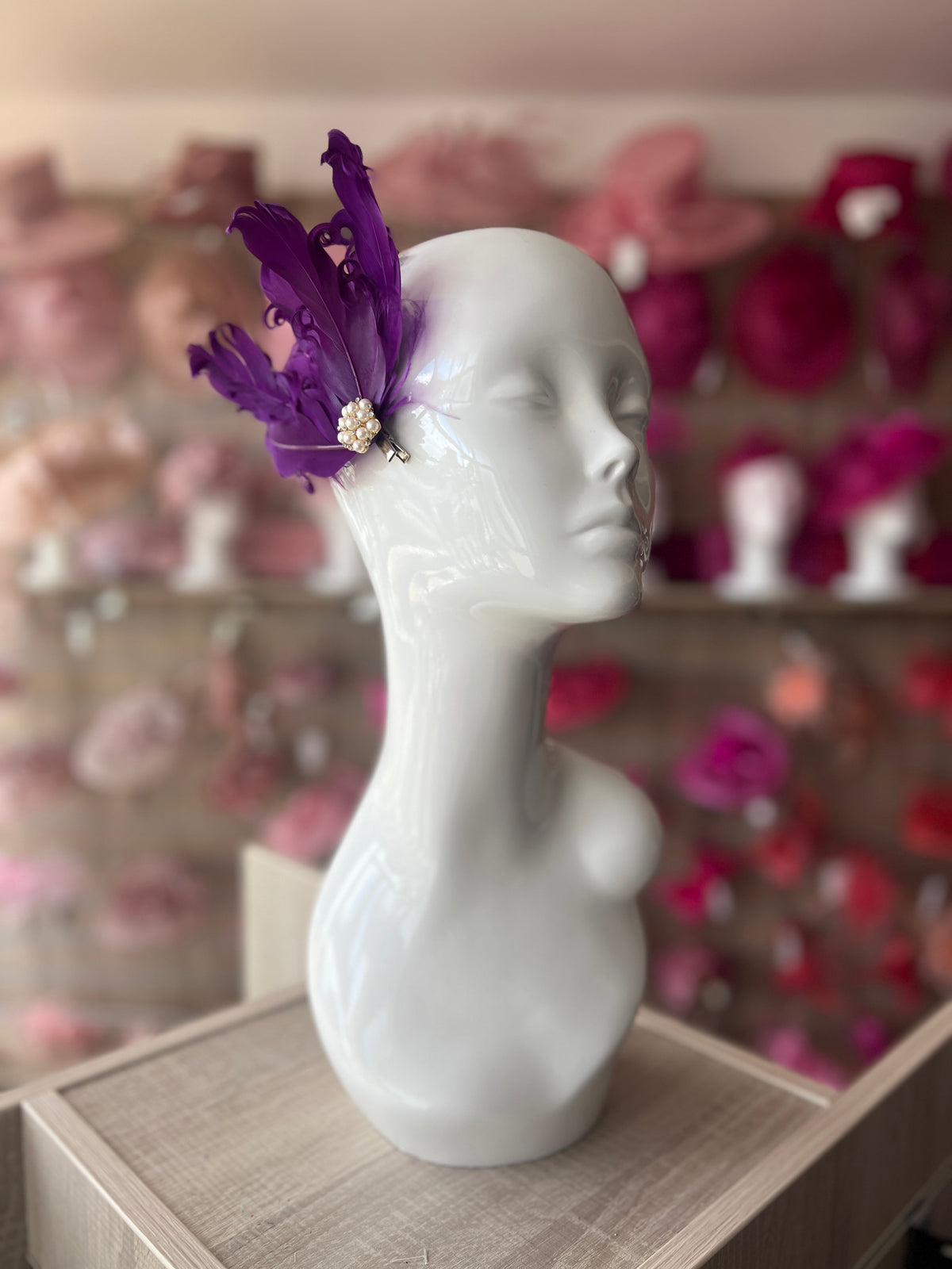 Purple Fascinator Clip with Vintage Feathers &amp; Pearls-Fascinators Direct