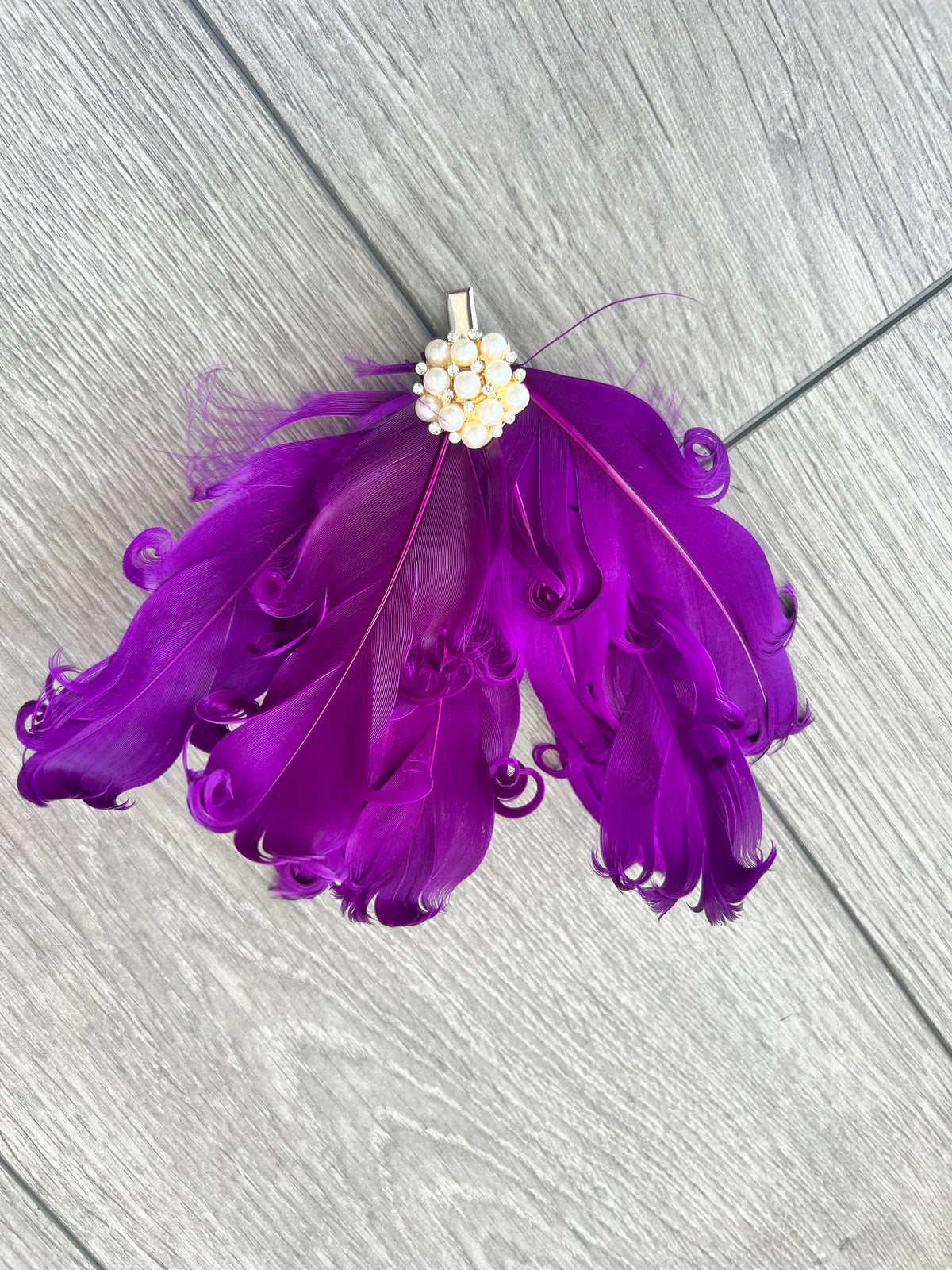 Purple Fascinator Clip with Vintage Feathers &amp; Pearls-Fascinators Direct