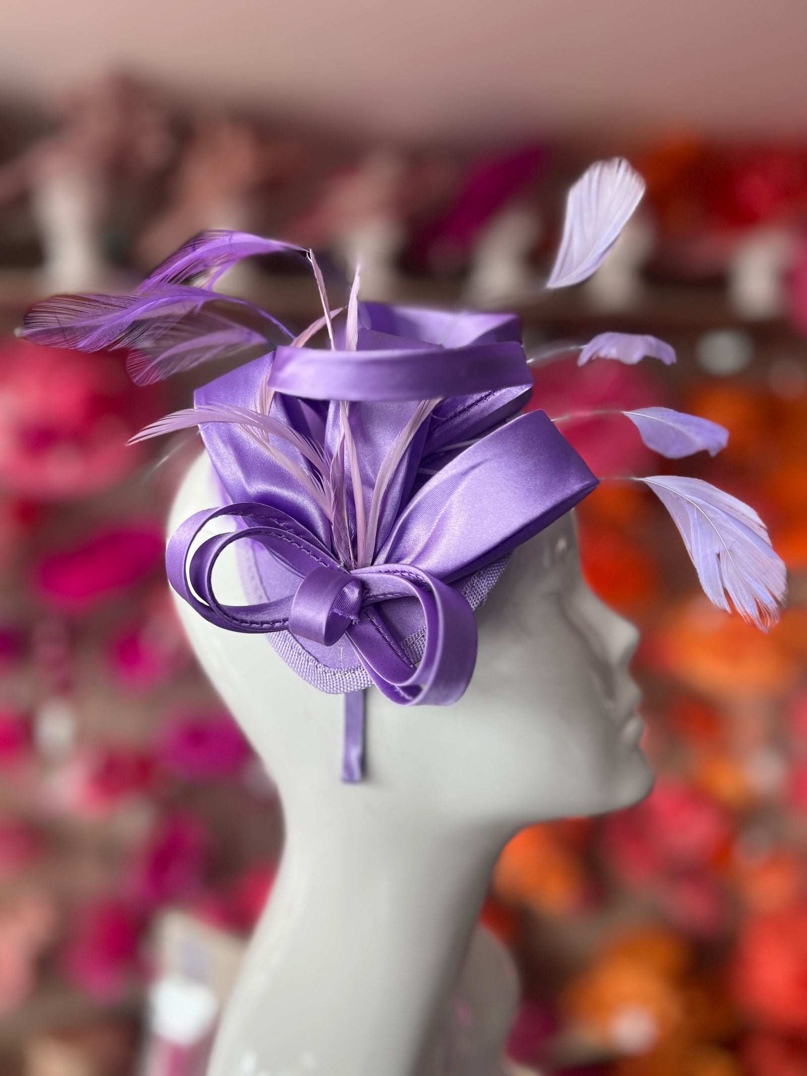 Purple Fascinator Headband With Looped Satin & Feathers-Fascinators Direct