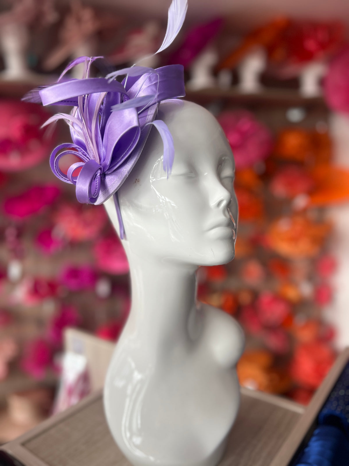 Purple Fascinator Headband With Looped Satin &amp; Feathers-Fascinators Direct