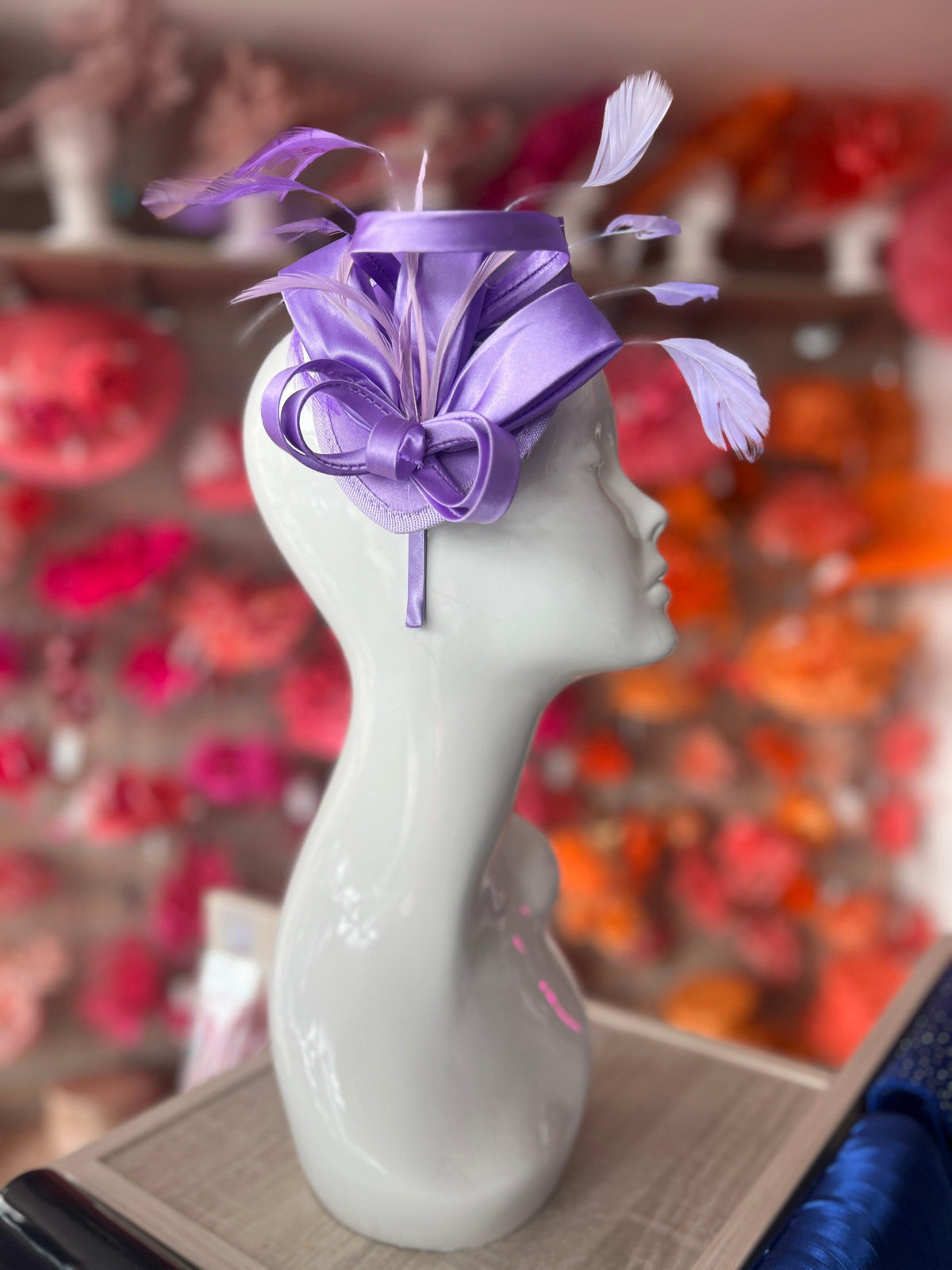 Purple Fascinator Headband With Looped Satin &amp; Feathers-Fascinators Direct