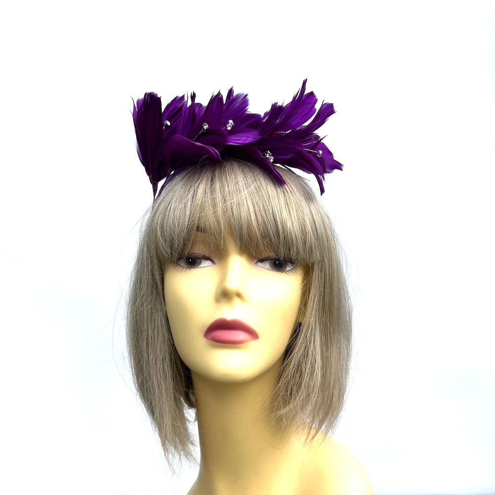 Purple Fascinator Headband with Feather Petals & Diamanté-Fascinators Direct