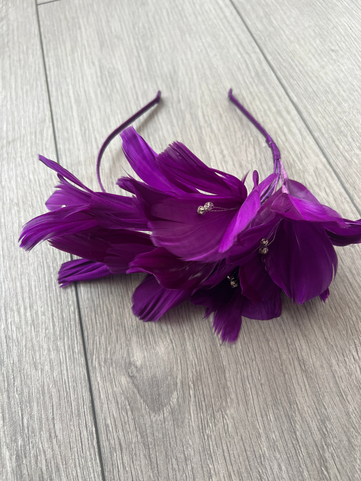 Purple Fascinator Headband with Feather Petals &amp; Diamanté-Fascinators Direct