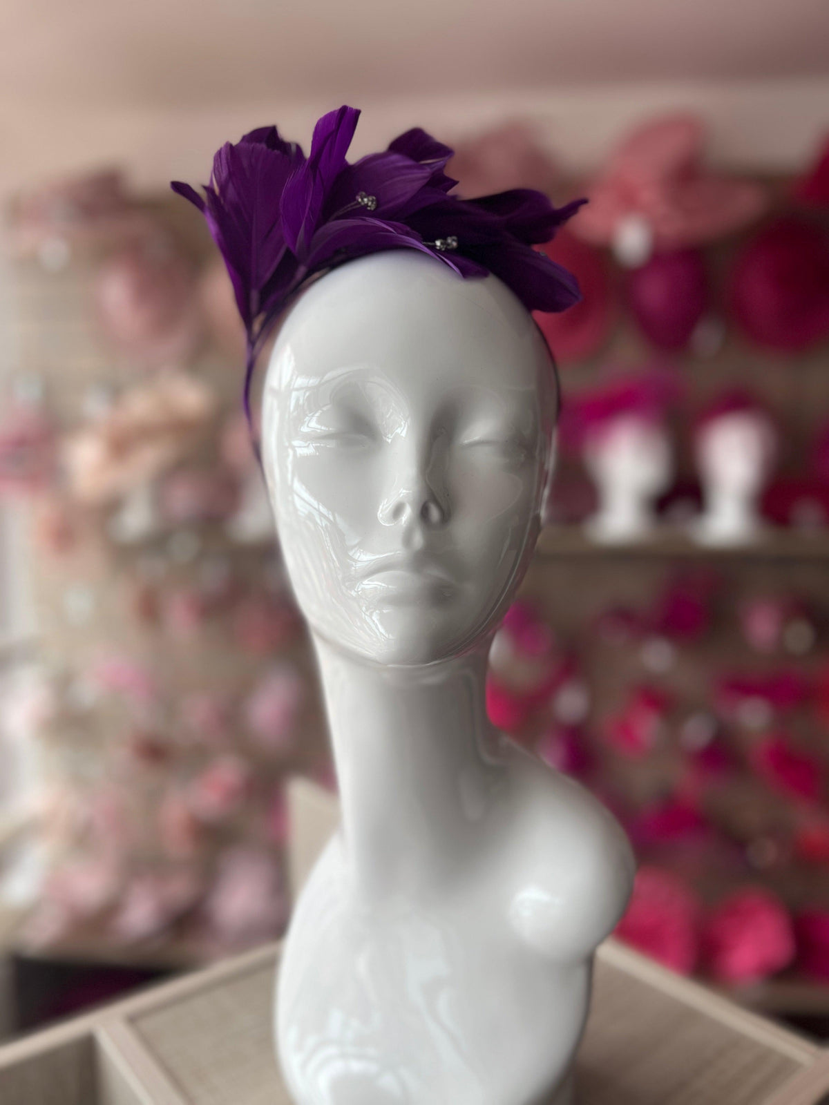 Purple Fascinator Headband with Feather Petals &amp; Diamanté-Fascinators Direct
