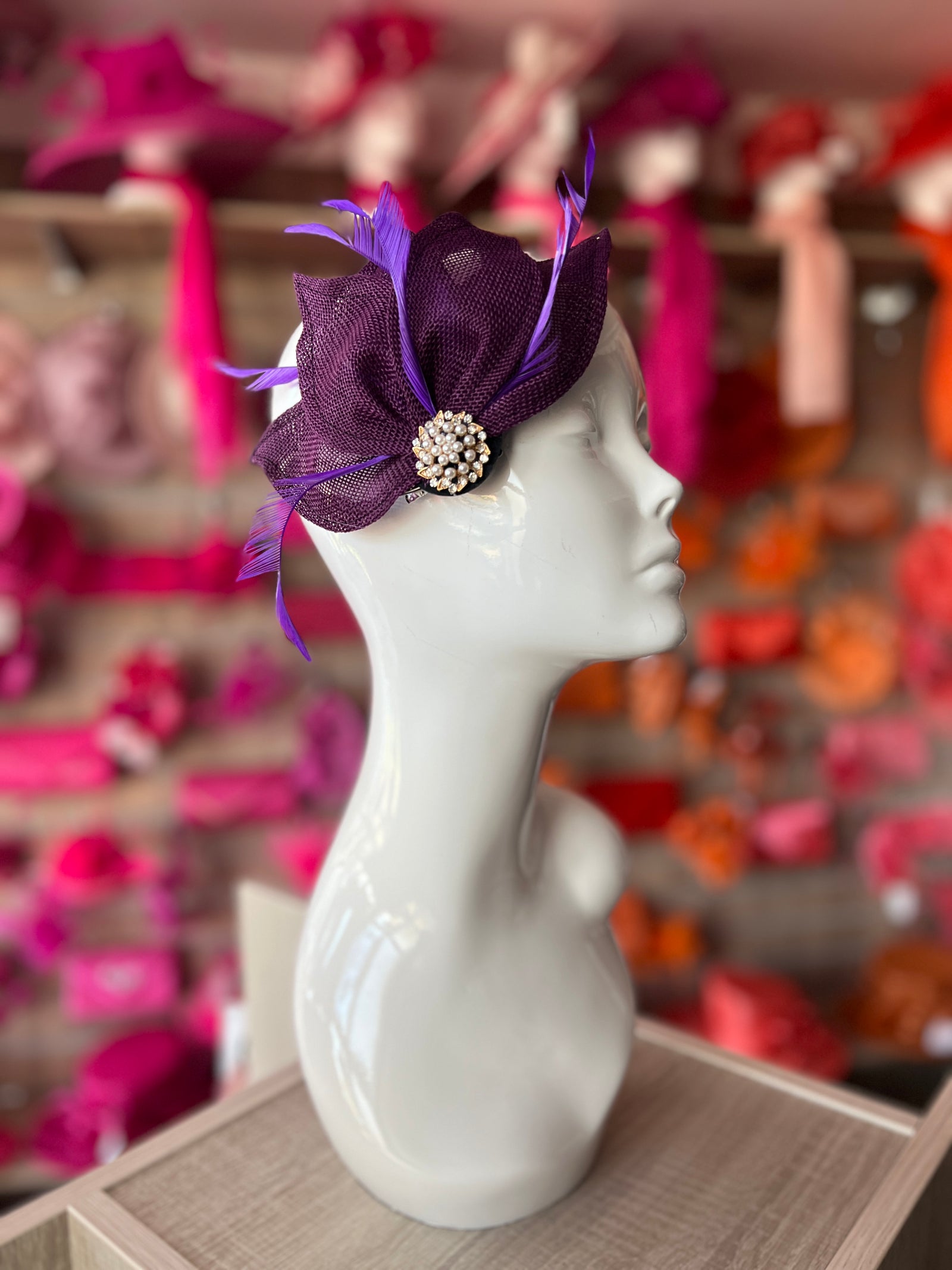 Purple Feather Petal Fan Hair Clip Fascinator-Fascinators Direct