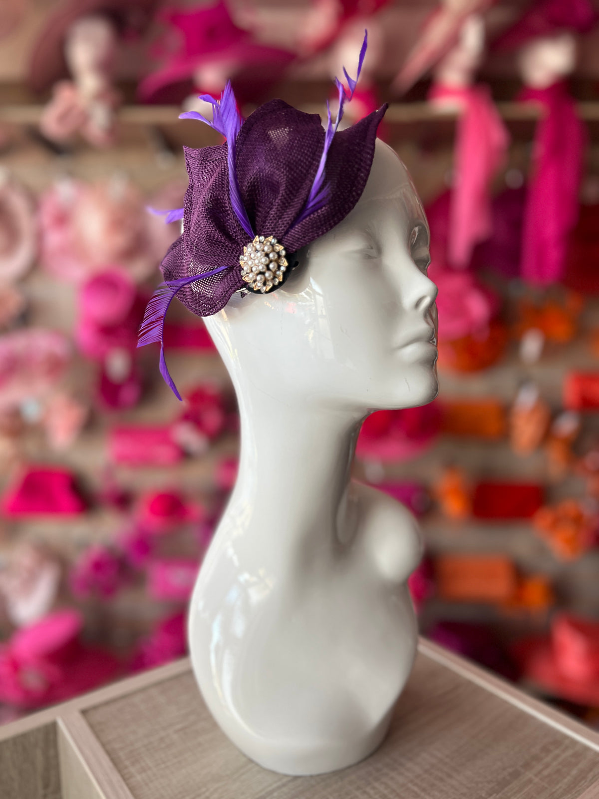 Purple Feather Petal Fan Hair Clip Fascinator-Fascinators Direct