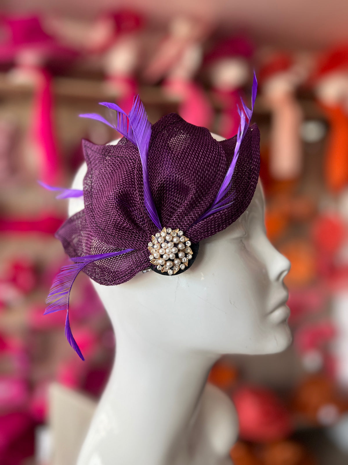 Purple Feather Petal Fan Hair Clip Fascinator-Fascinators Direct