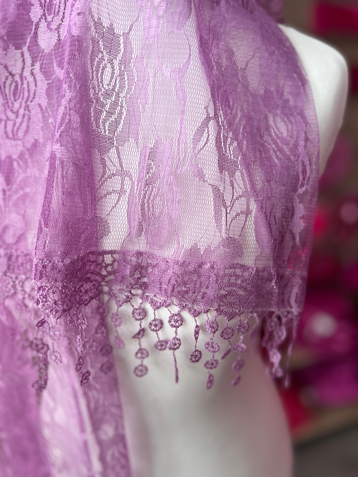 Purple Floral Lace Scarf-Fascinators Direct