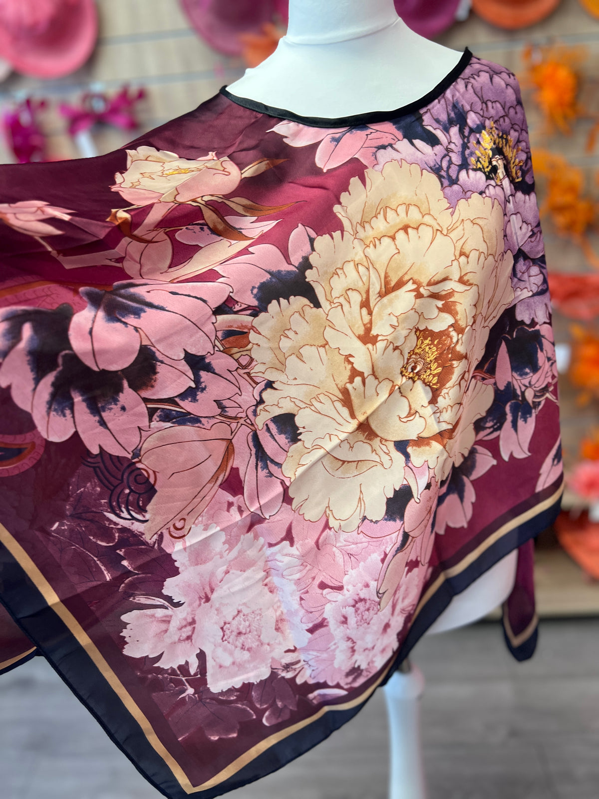 Purple Floral Silky Summer Poncho-Fascinators Direct