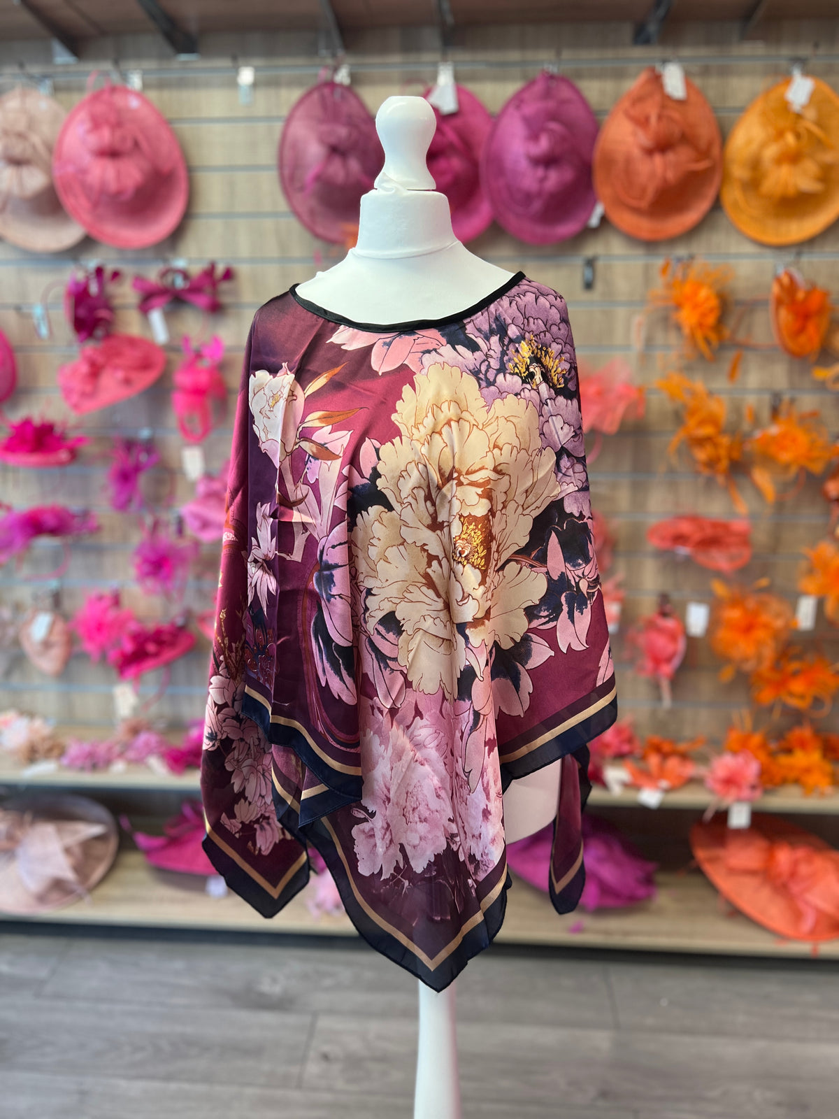 Purple Floral Silky Summer Poncho-Fascinators Direct