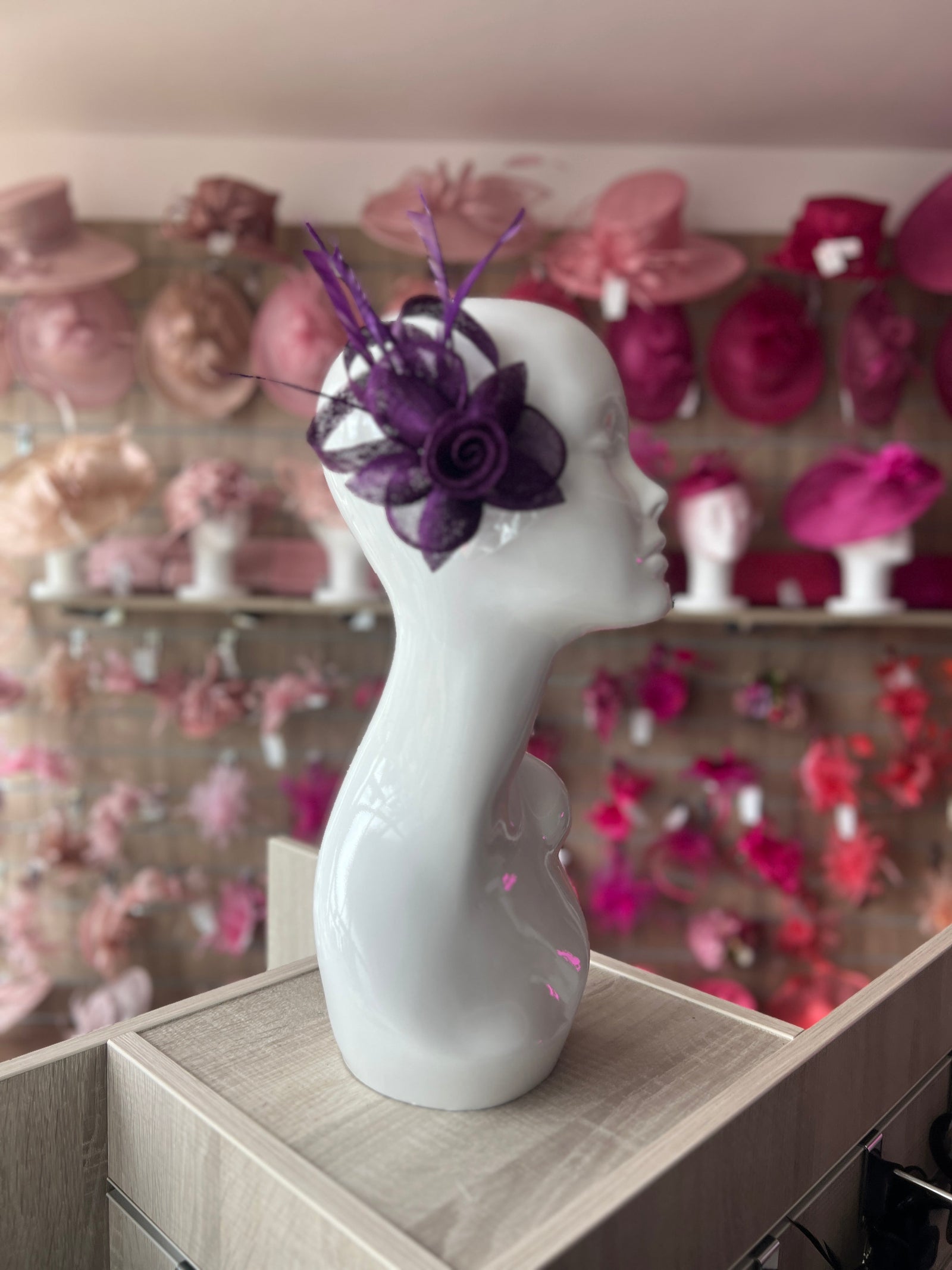 Purple Flower Fascinator Clip with Feathers-Fascinators Direct