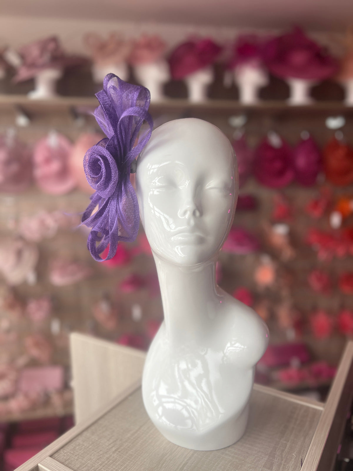 Purple Flower Fascinator With Wispy Feathers-Fascinators Direct