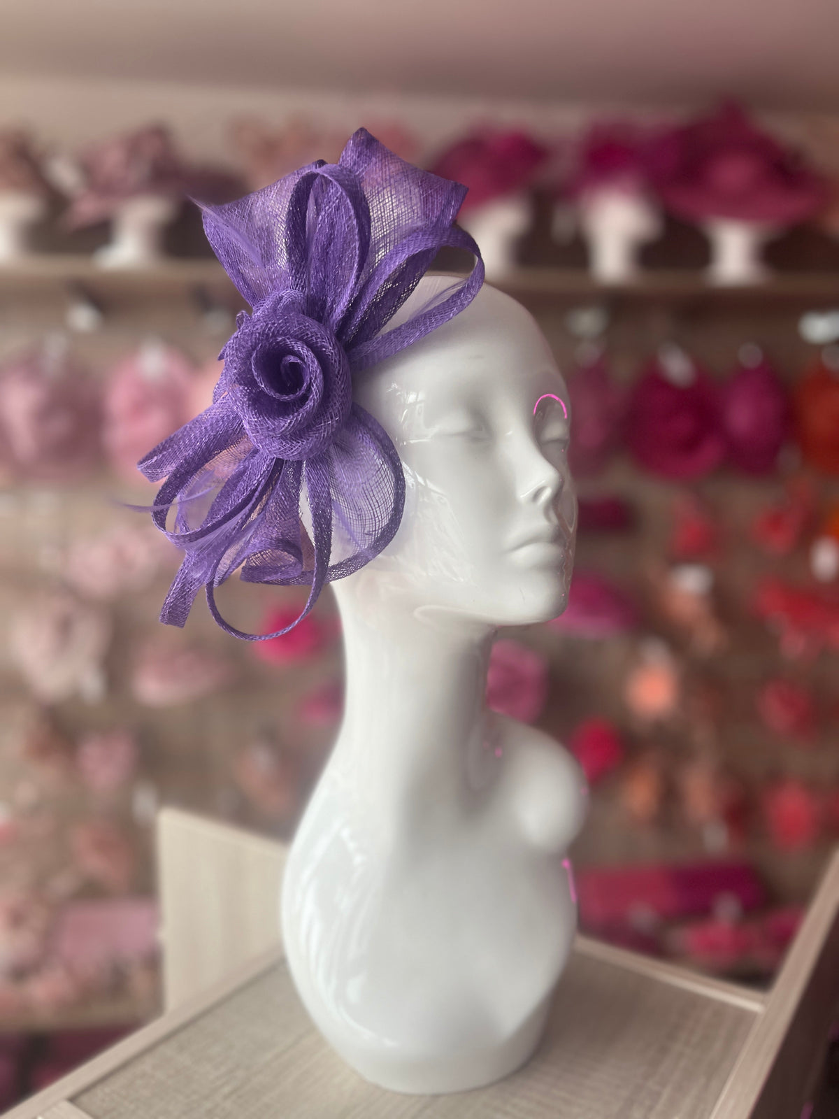 Purple Flower Fascinator With Wispy Feathers-Fascinators Direct